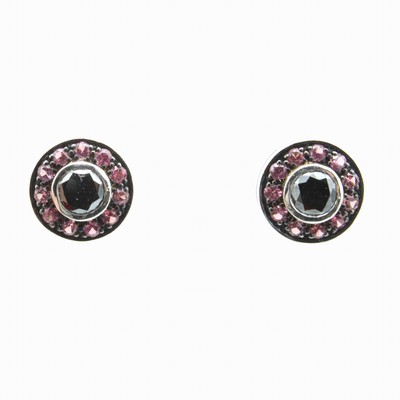 Image Paar Ohrstecker mit Diamanten und Saphiren, WG 750/000, 22 pinkfarb. Saphire, 2 Diam. ...