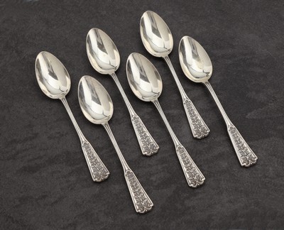 27122634a - 6 Kaffeelöffel, Frankreich um 1900, 950er Silber, Meistermarke P.Q. - Quitte, Griffe ...