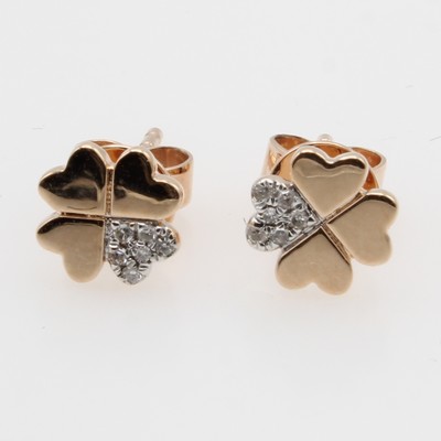 Image Paar Ohrstecker ´Kleeblatt´ mit Brillanten, RoséG 585/000, 12 Brill. zus. ca. 0.03 ct ...