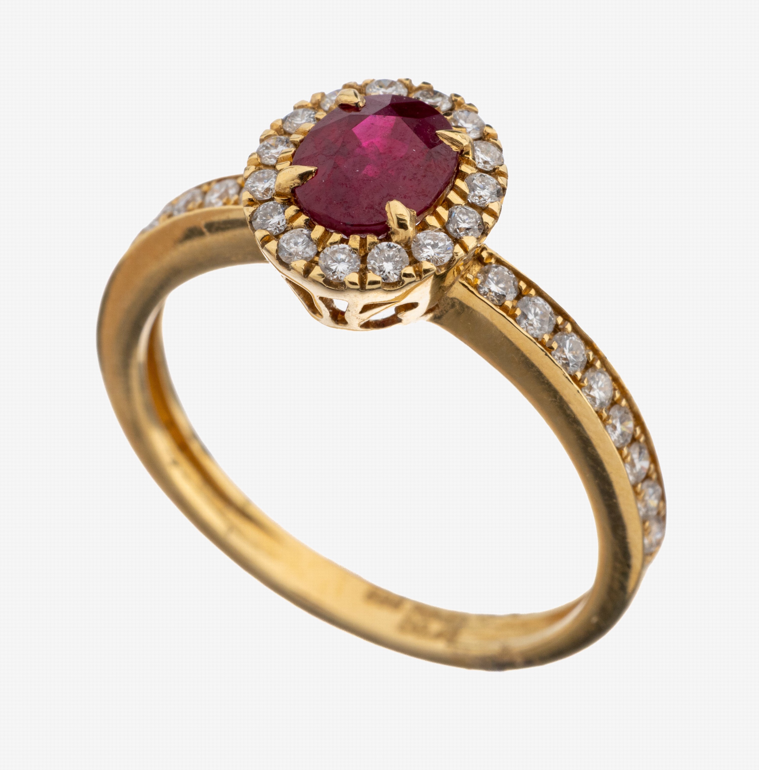 Image 27122700 - 14 kt Gold Rubin-Brillant-Ring, GG 585/000,mittig ovalfacett. taubenblutroter ...
