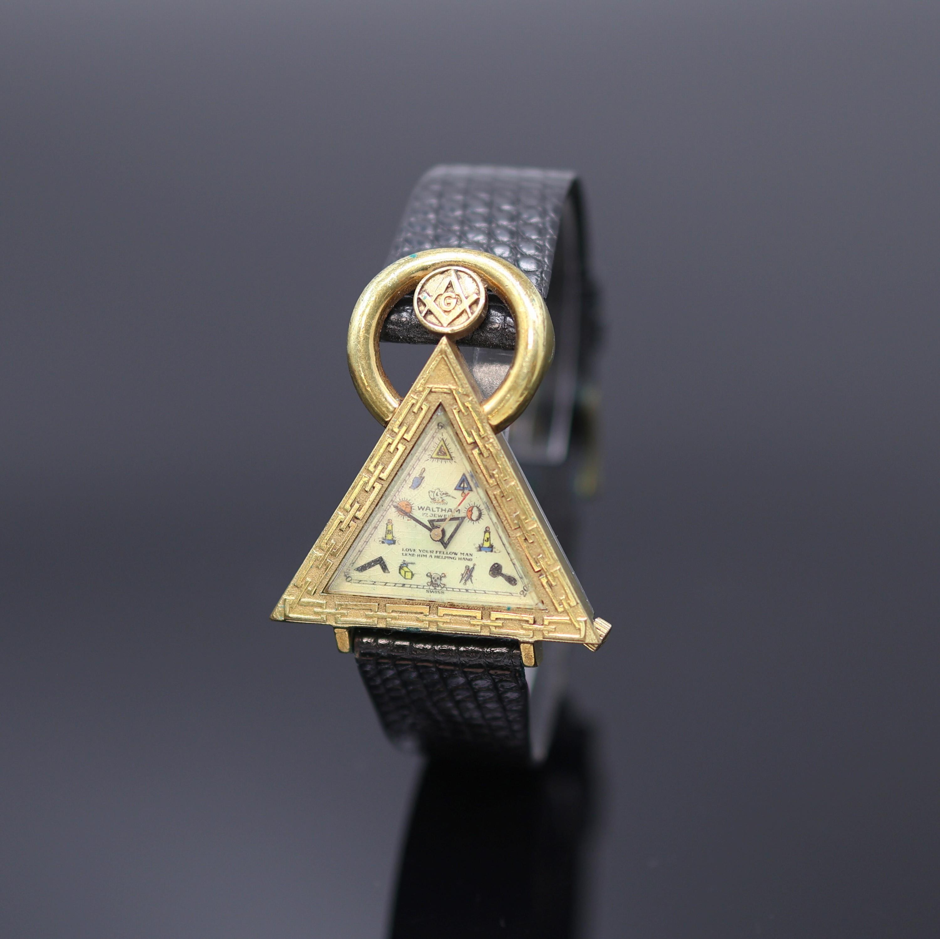 Image 27122707 - WALTHAM Herrenarmbanduhr mit Freimaurersymbolik, Schweiz um 1930er Jahre, Handaufzug, ...