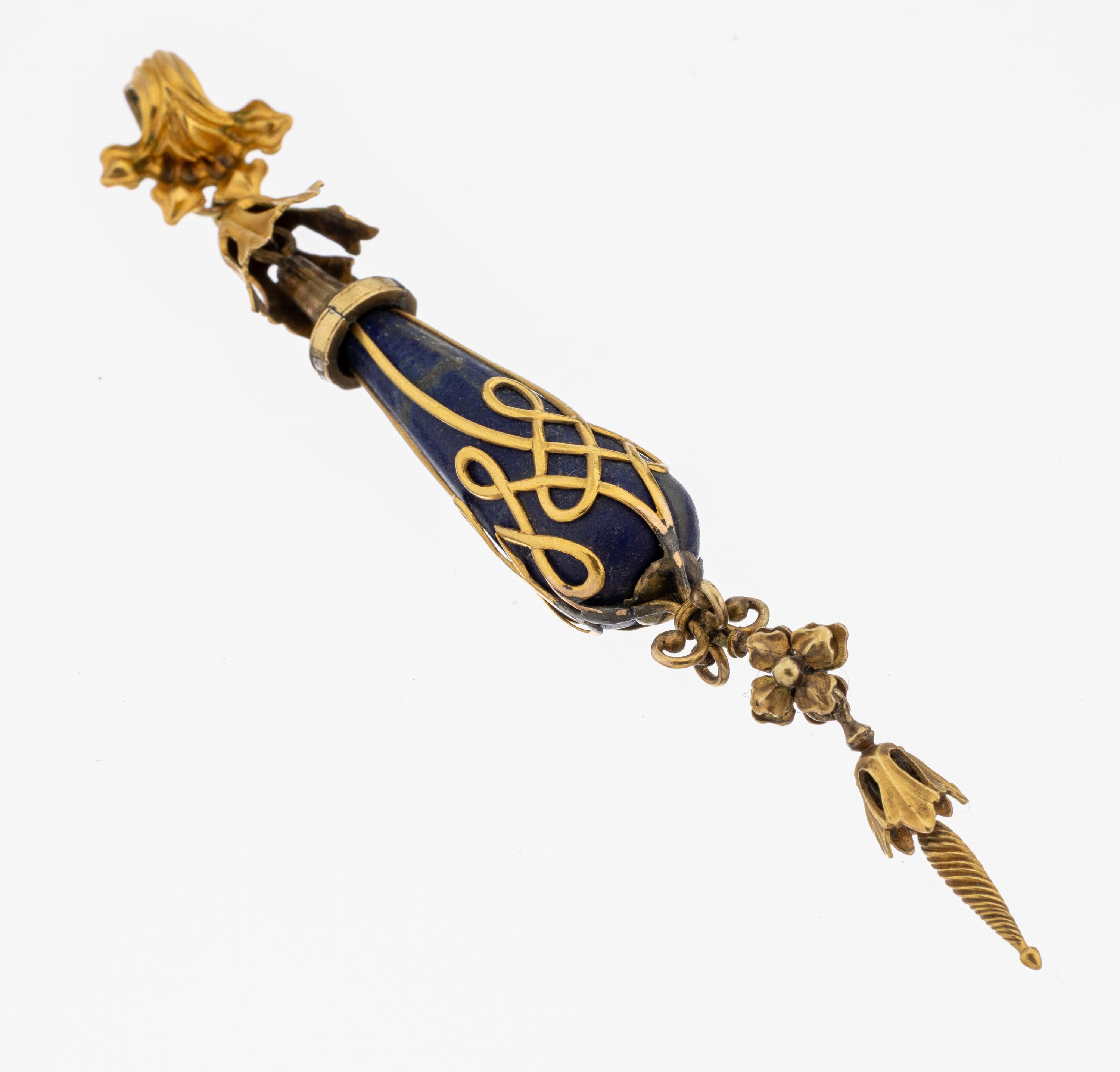 Image 27122742 - Paar 18 kt Gold Lapislazuli-Diamant-Ohrhänger,um 1870-90, GG 750/000, ungewöhnliches ...