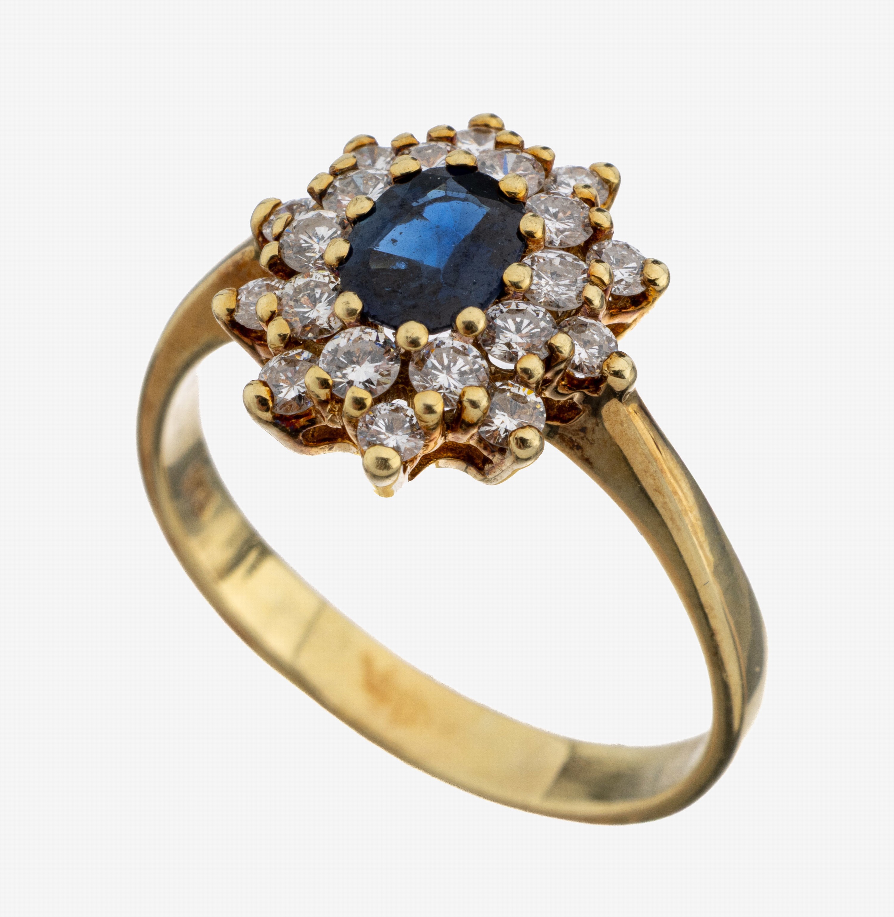 Image 27122748 - 14 kt Gold Saphir-Brillant-Ring, GG 585/000, mittig ovalfacett. Saphir ca. 0.40 ct, 20 ...