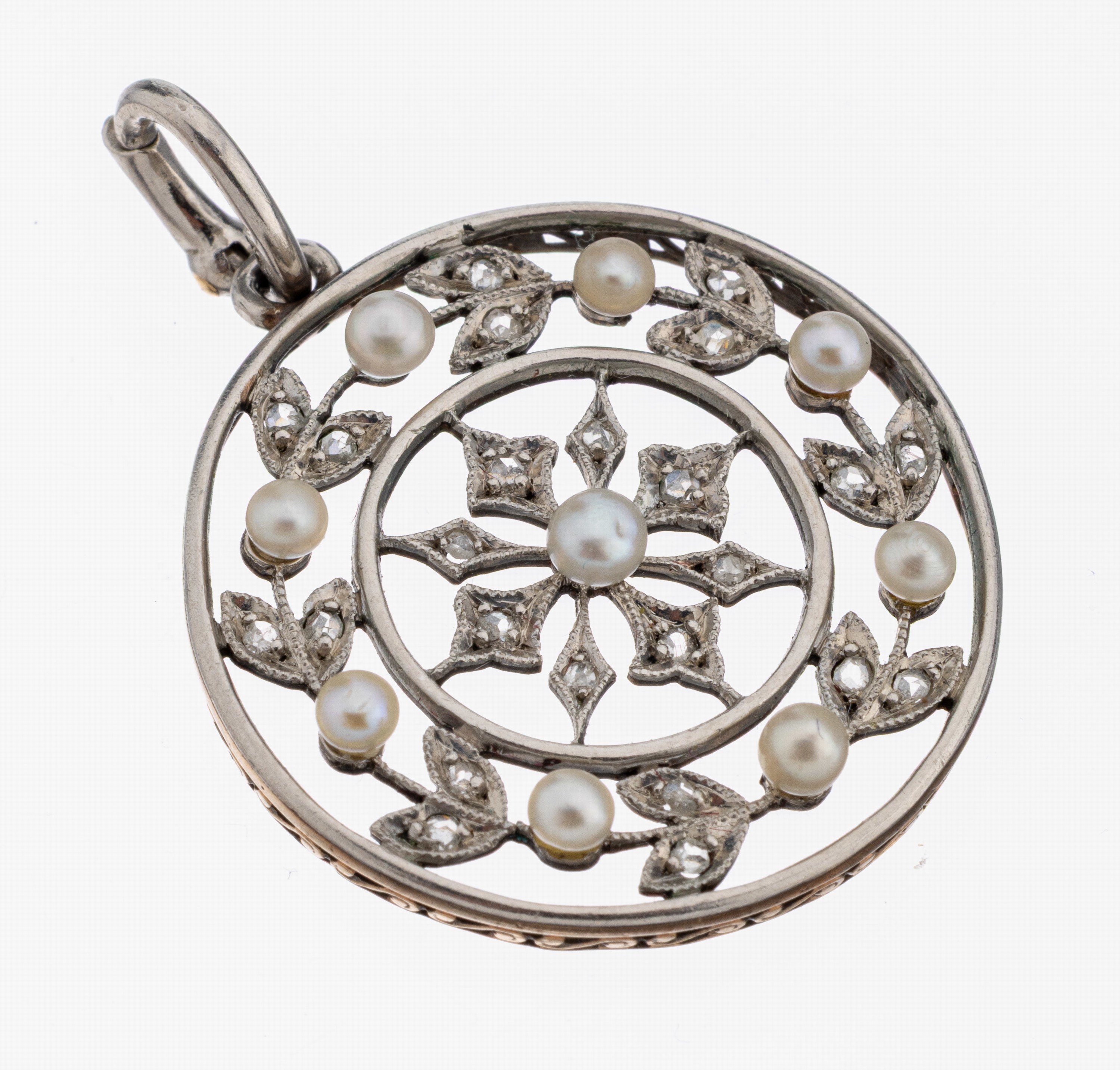 Image 27122752 - 14 kt Gold Jugendstil Perl-Diamant- Clipanhänger, GG 585/000 gepr., schauseitig ...