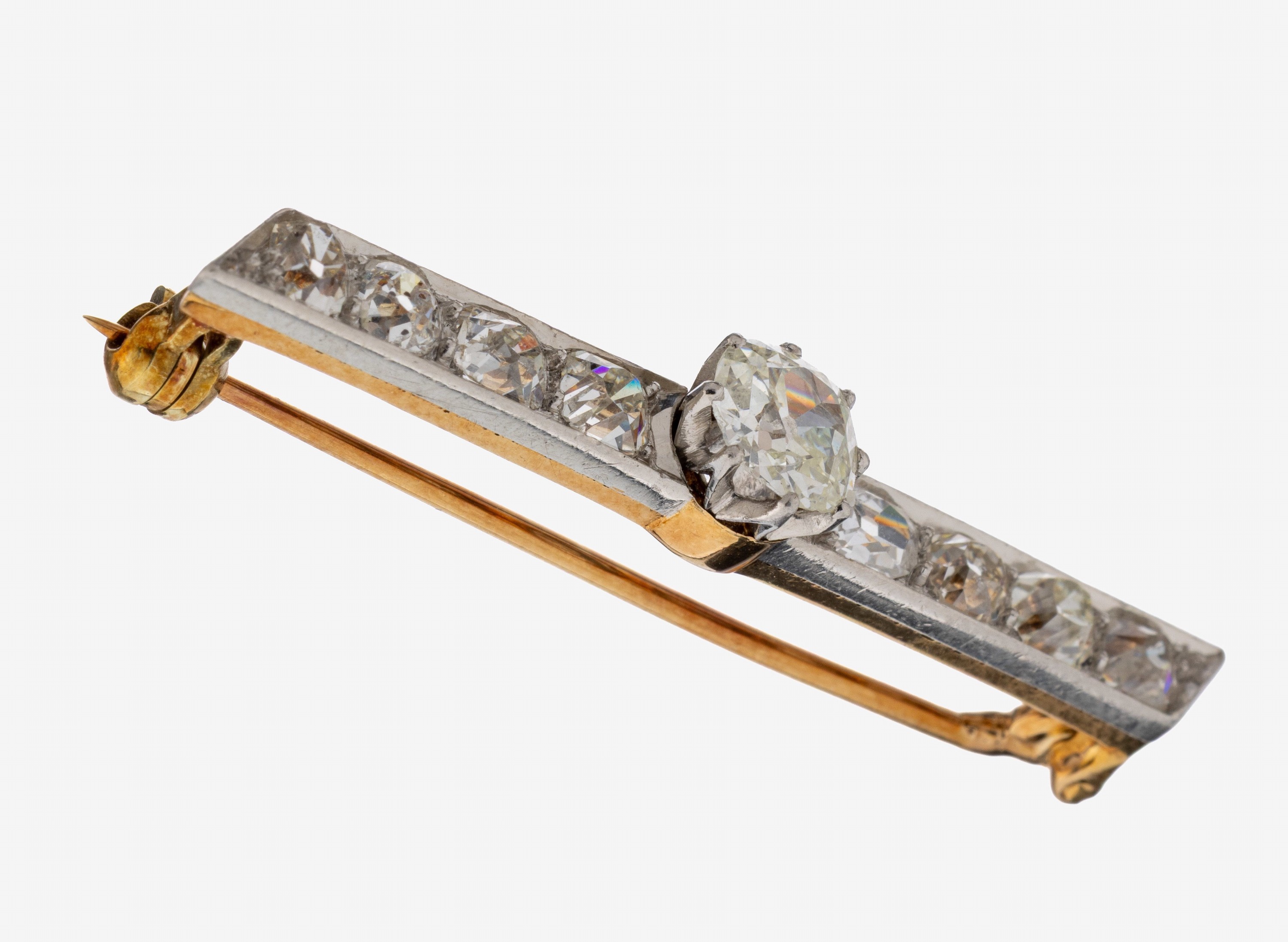 Image 27122761 - 14 kt Gold Diamant-Brosche, um 1900, GG 585/000 gepr., schauseitig Platin, mittig ...