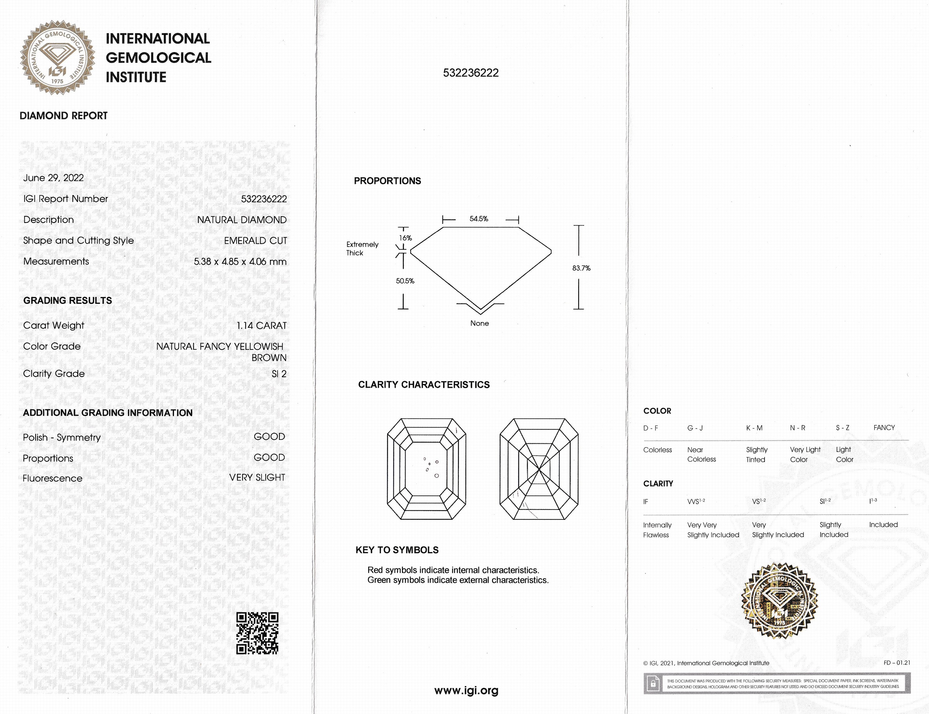 Detail a: Loser Diamant 1.14 ct Natural Fancy yellowish Brown/si2, Smaragdschliff, Politur und Symmetrie gut, eingeschweißt, mit IGI- Expertise