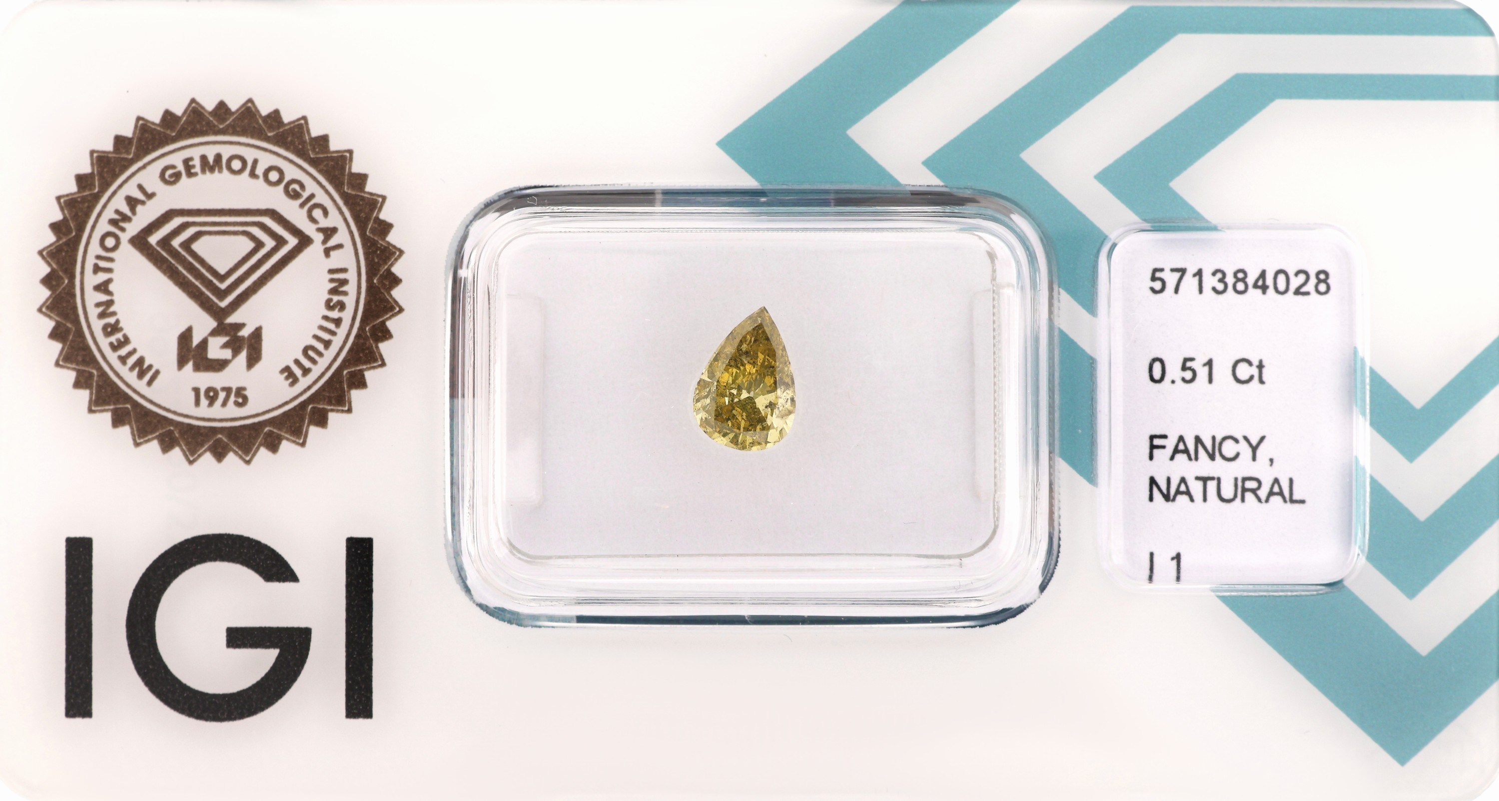 Image 27122773 - Loser Diamant 0.51 ct Natural Fancy intense greenish brownish Yellow/p1, Tropfen, Politur ...
