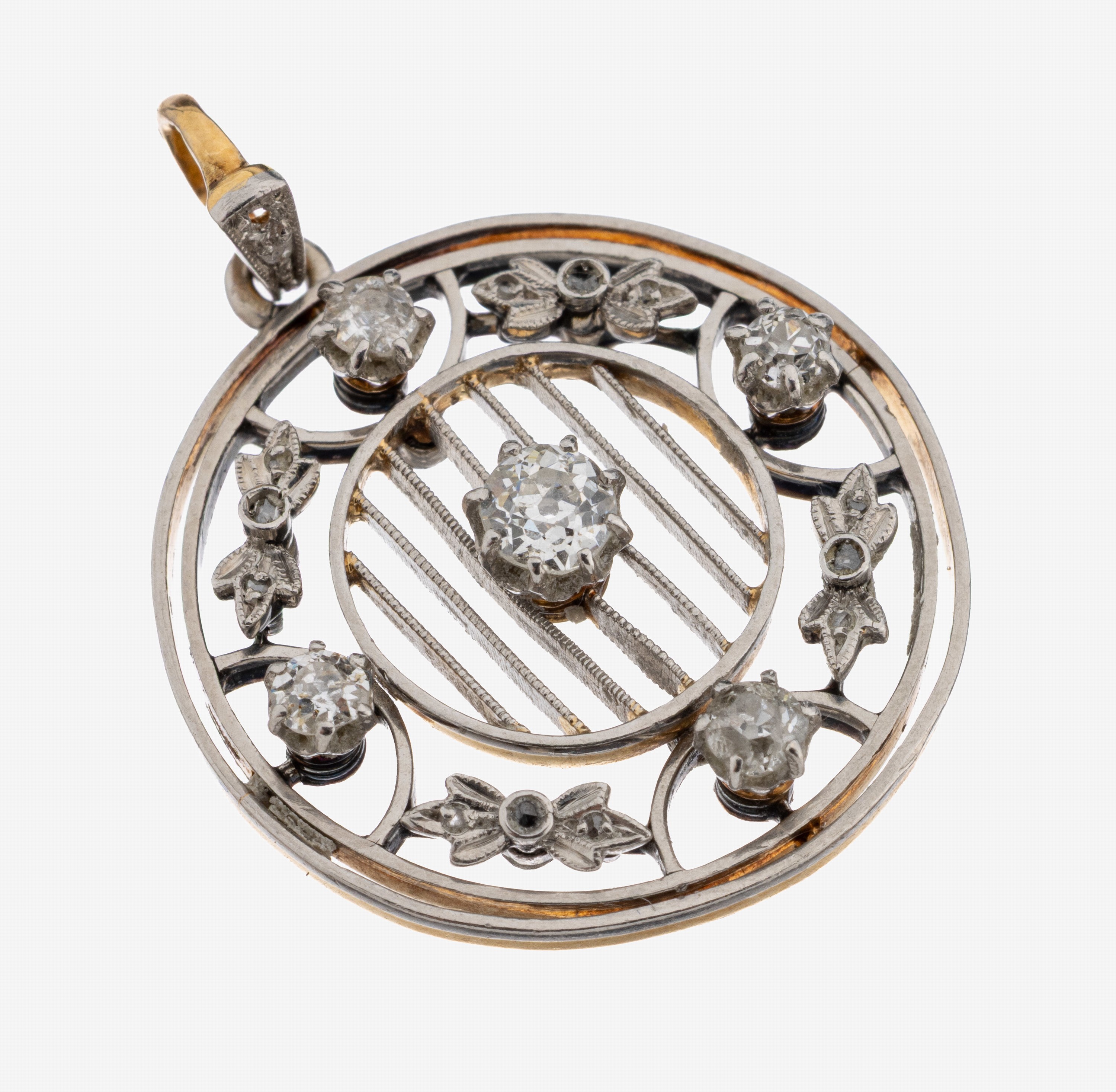 Image 27122774 - 18 kt Gold Diamant-Anhänger, um 1890-1900, GG 750/000 gepr., schauseitig Platin, feine ...