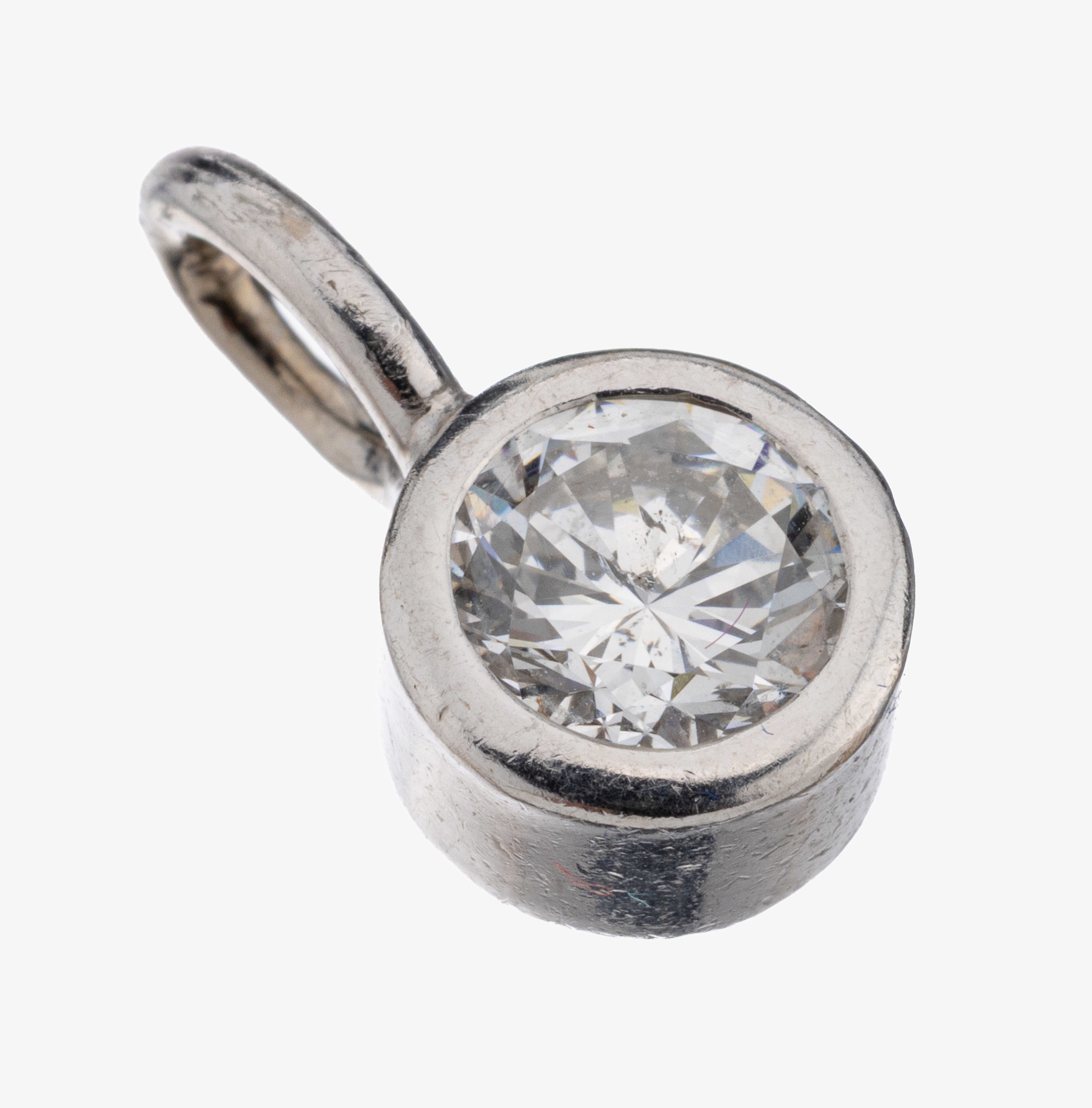14 kt Gold Brillant-Anhänger, WG 585/000, schlicht, Brillant ca. 0.60 ct feines Weiß/p, ca. 1.4 g