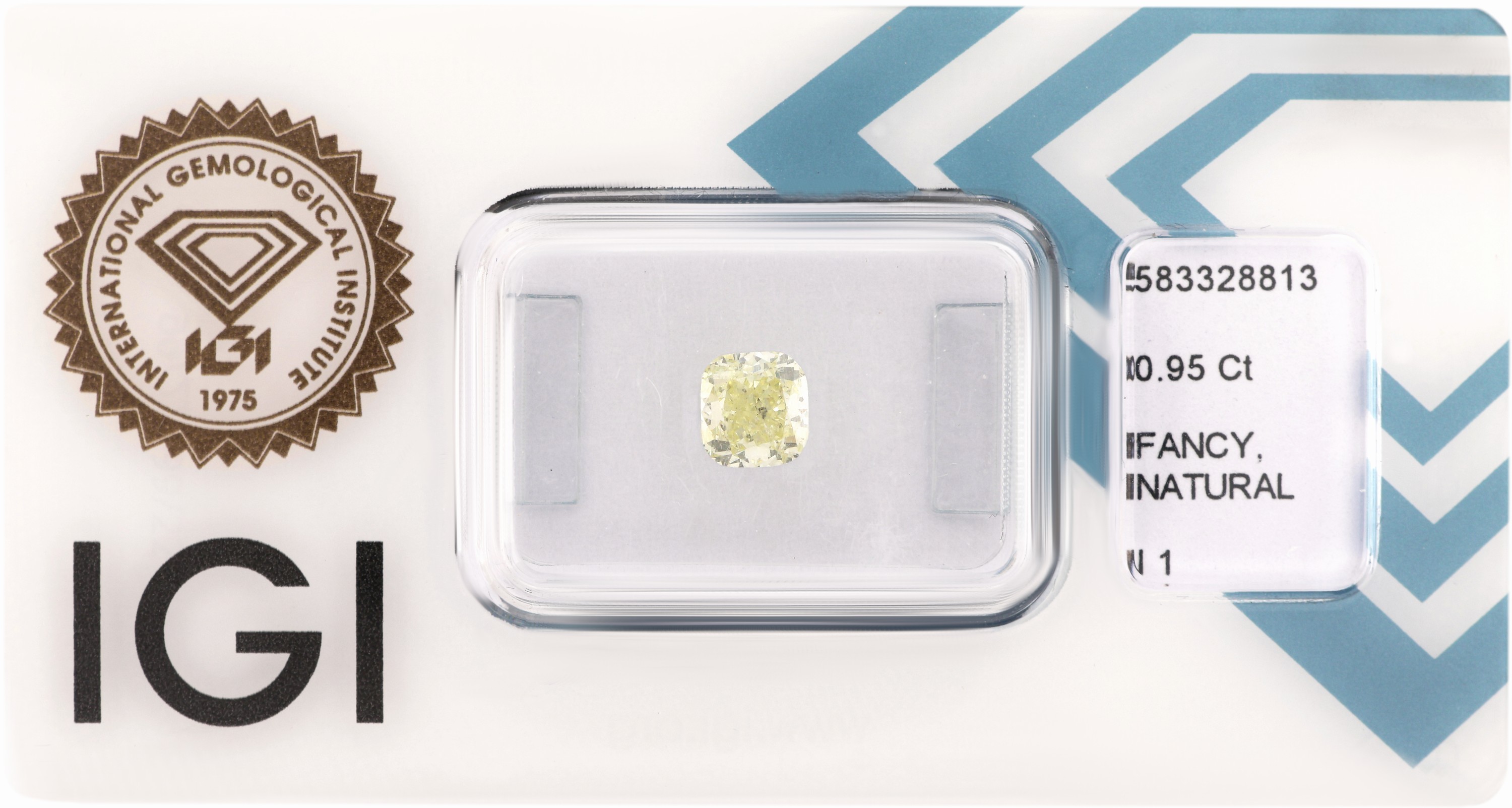 Image 27122776 - Loser Diamant 0.95 ct Natural Fancy light Yellow/p1, Kissenschliff, Politur und Symmetrie ...