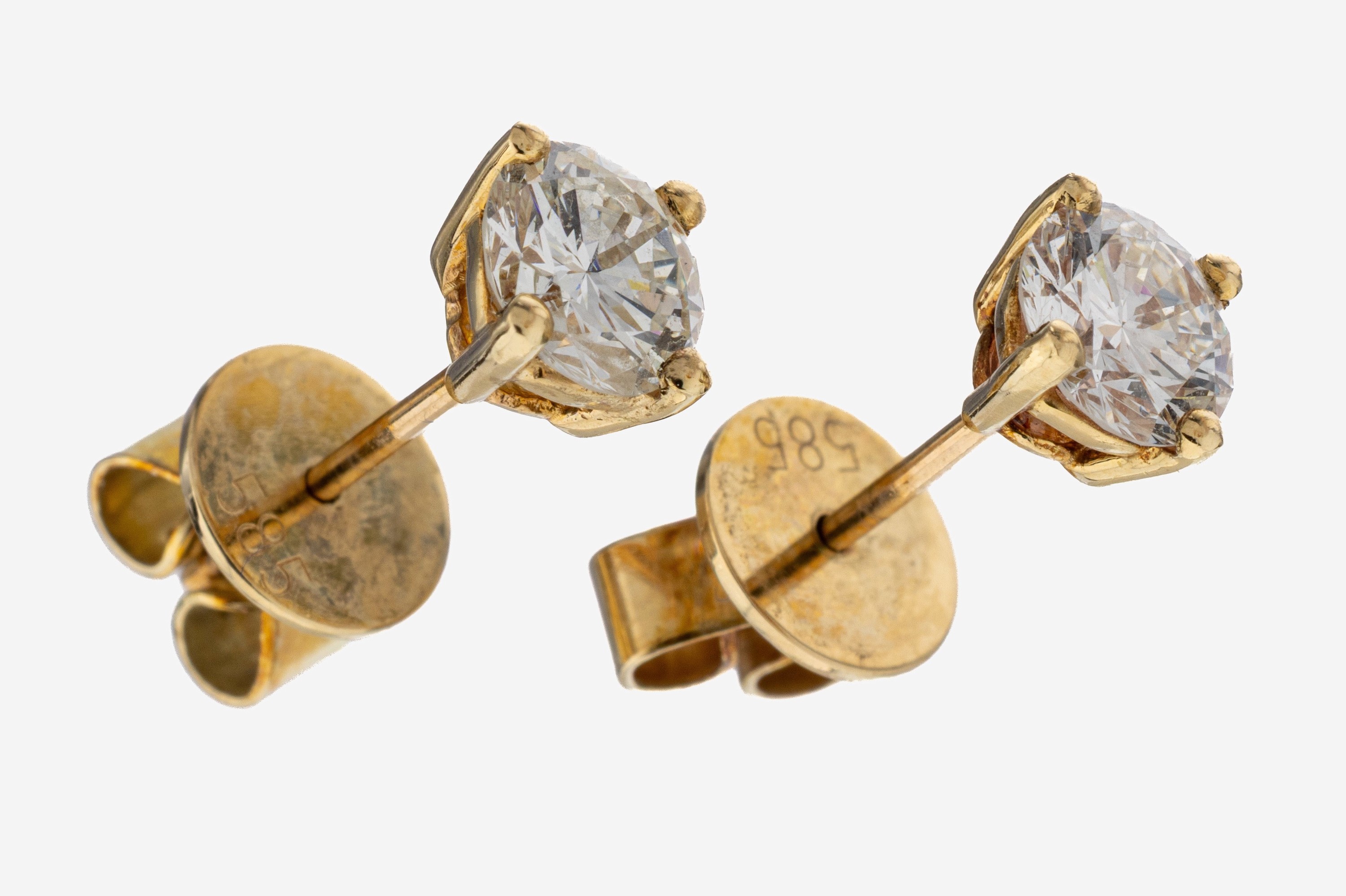 Image 27122788 - Paar 14 kt Gold Brillant-Ohrstecker, GG 585/000, 2 Brillanten zus. ca. 1.13 ct ...