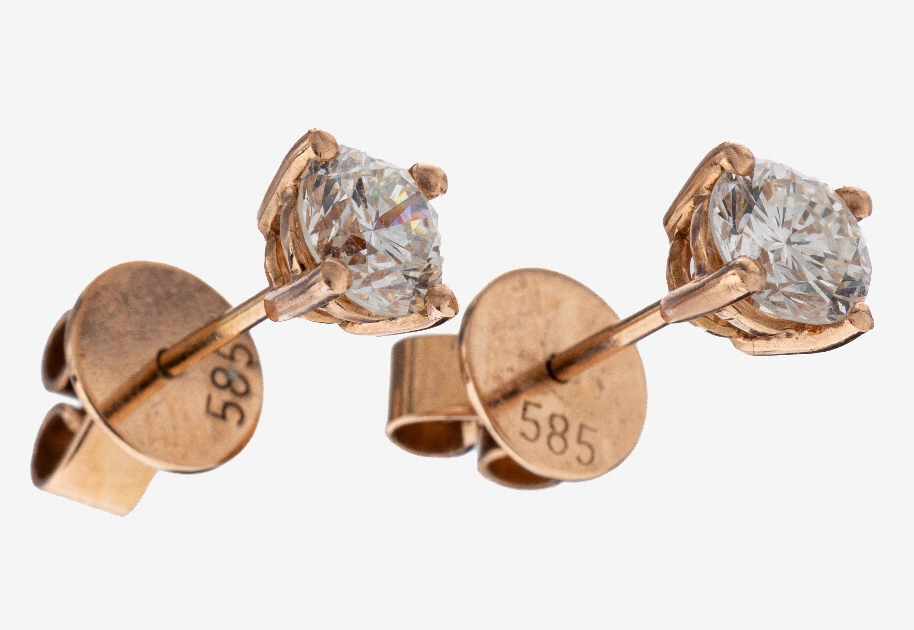 Image 27122795 - Paar 14 kt Gold Brillant-Ohrstecker, RG 585/000, 2 Brillanten zus. ca. 1.08 ct Weiß- ...