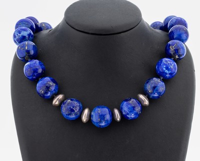 Image Lapislazuli-Collier, gr. Lapislazuli -Kugeln, D. ca. 20 mm, Zwischenglieder und ...
