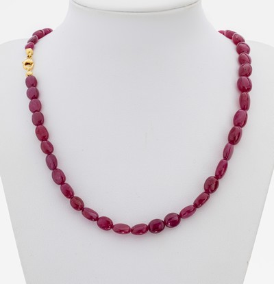Image Rubin-Collier mit 14 kt Gold Schließe, GG 585/000, Rubin-Oliven (beh.) zus. ca. 100 ...