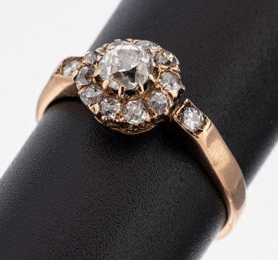 Image 14 kt Gold Diamant-Ring, um 1880, RoseG 585/000 gepr., mittig Altschliffdiamant ca. ...