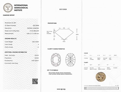 27122738a - Loser Brillant 0.55 ct getöntes Weiß(K) faint Gray/p2, oval, Politur und Symmetrie gut, ...