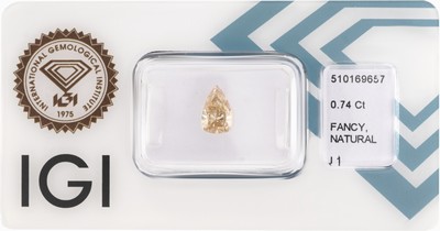 Image Loser Diamant 0.74 ct Natural Fancy yellowish Brown/p1, Tropfen, Politur und Symmetrie ...