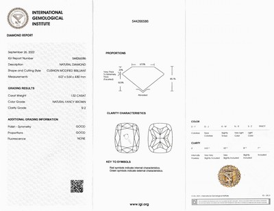 27122770a - Loser Diamant 1.52 ct Natural Fancy Brown/si2,Kissenschliff, Politur und Symmetrie gut, ...