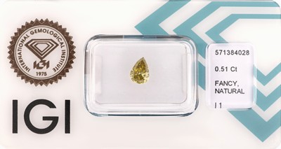 Image Loser Diamant 0.51 ct Natural Fancy intense greenish brownish Yellow/p1, Tropfen, Politur ...