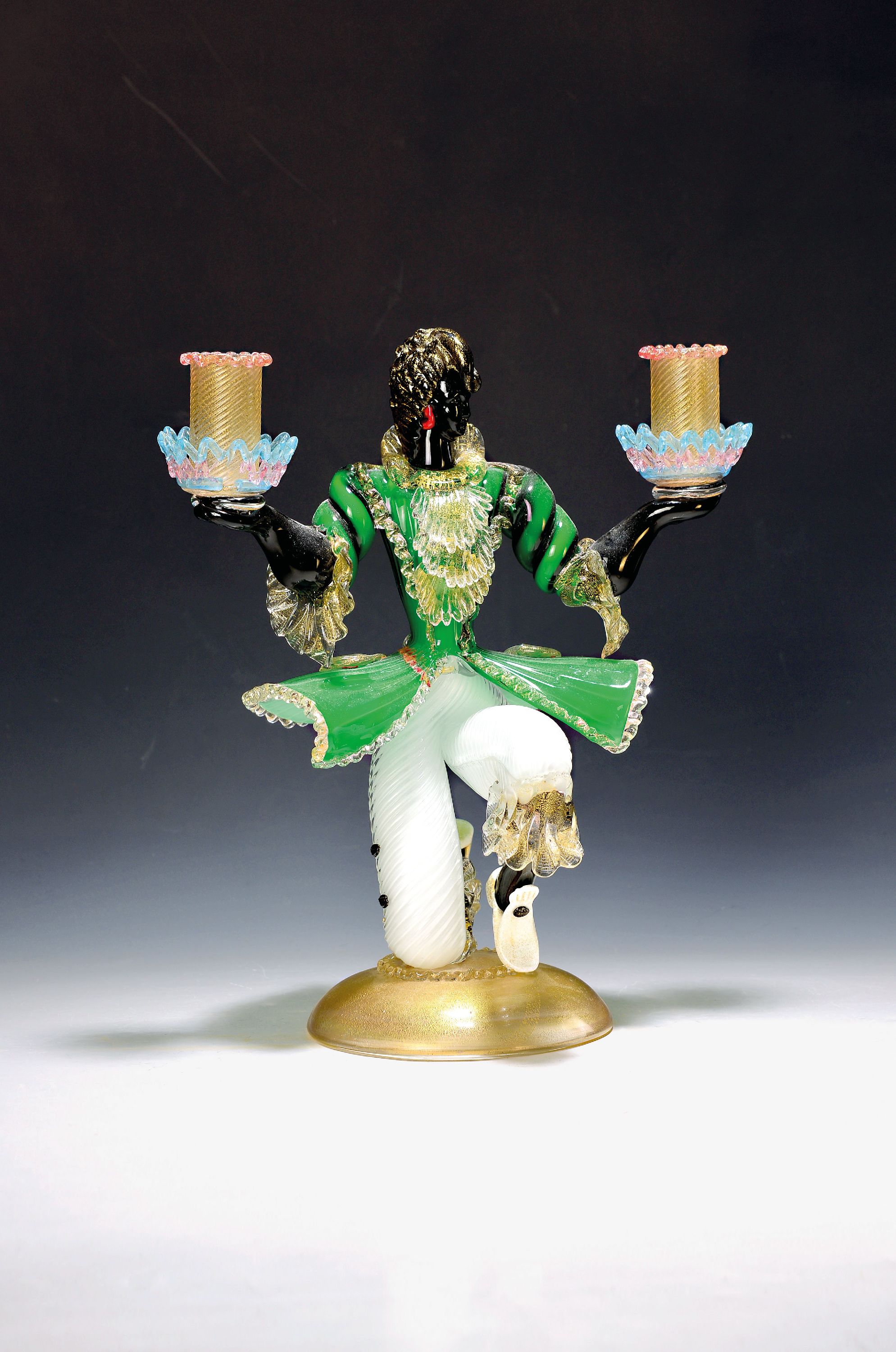 Image 27122818 - Figürlicher Kerzenleuchter, Murano, 1970/80er , Glas, unterschiedlich gefärbt und ...