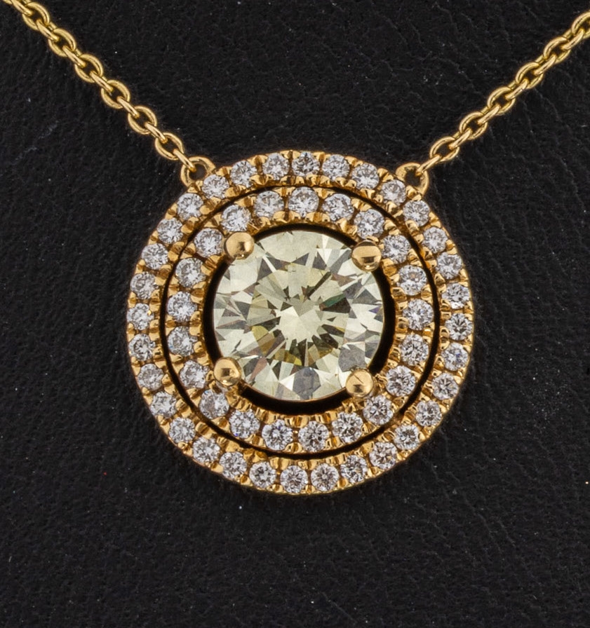 Image 27122841 - 18 kt Gold Brillant-Collier, GG 750/000, rundes Mittelteil, mittig Brillant 1.23 ct ...