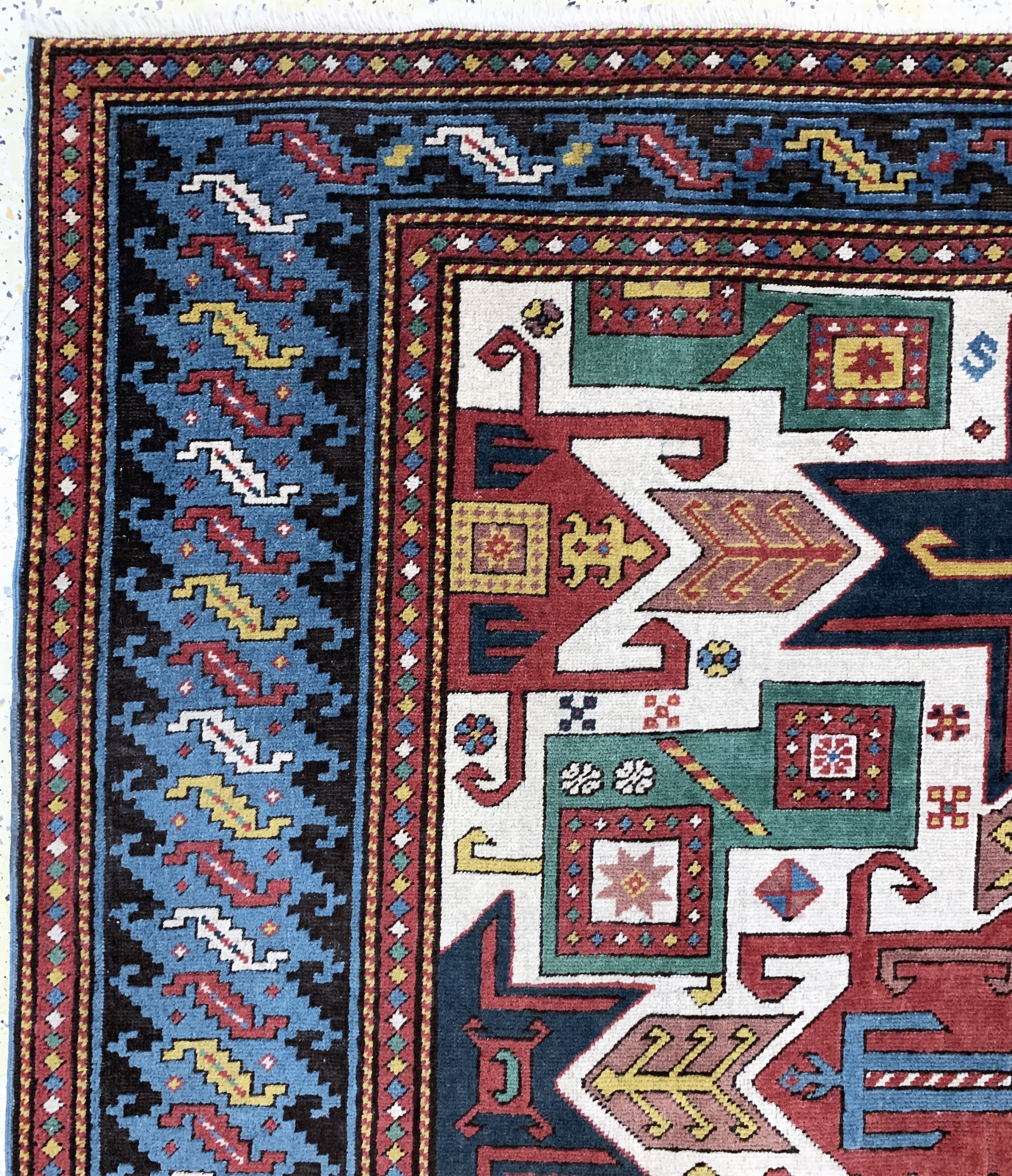 Detail g: Kopie eines"Stern-Kazak", Türkei, Ende 20.Jhd, Wolle auf Wolle, ca. 270 x 210 cm Reinigungsbedürftig, EHZ: 3