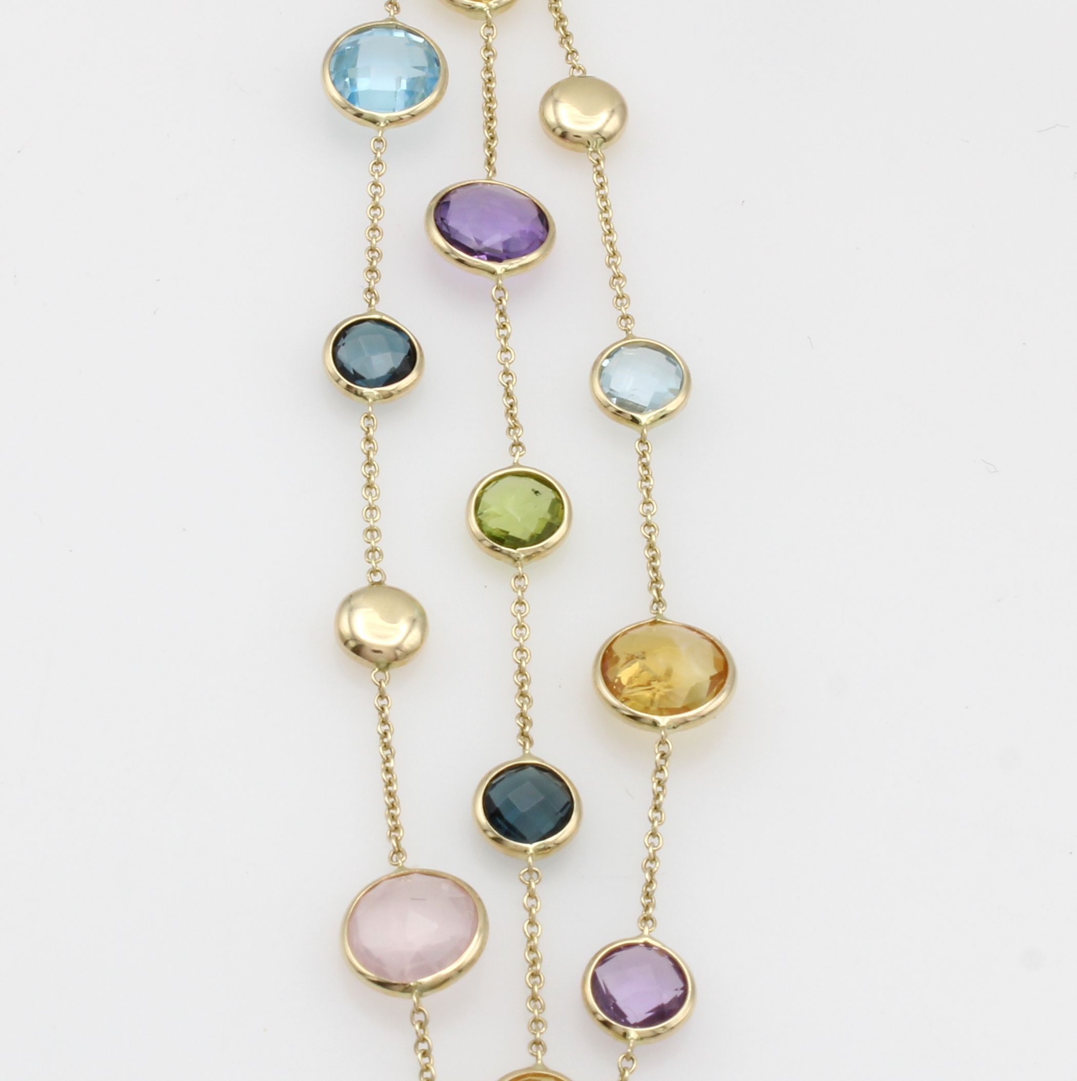 Image 27123109 - 3-reihiges Armband mit Farbsteinen, GG 585/000, runde, fac. Amethyste, Citrine, ...