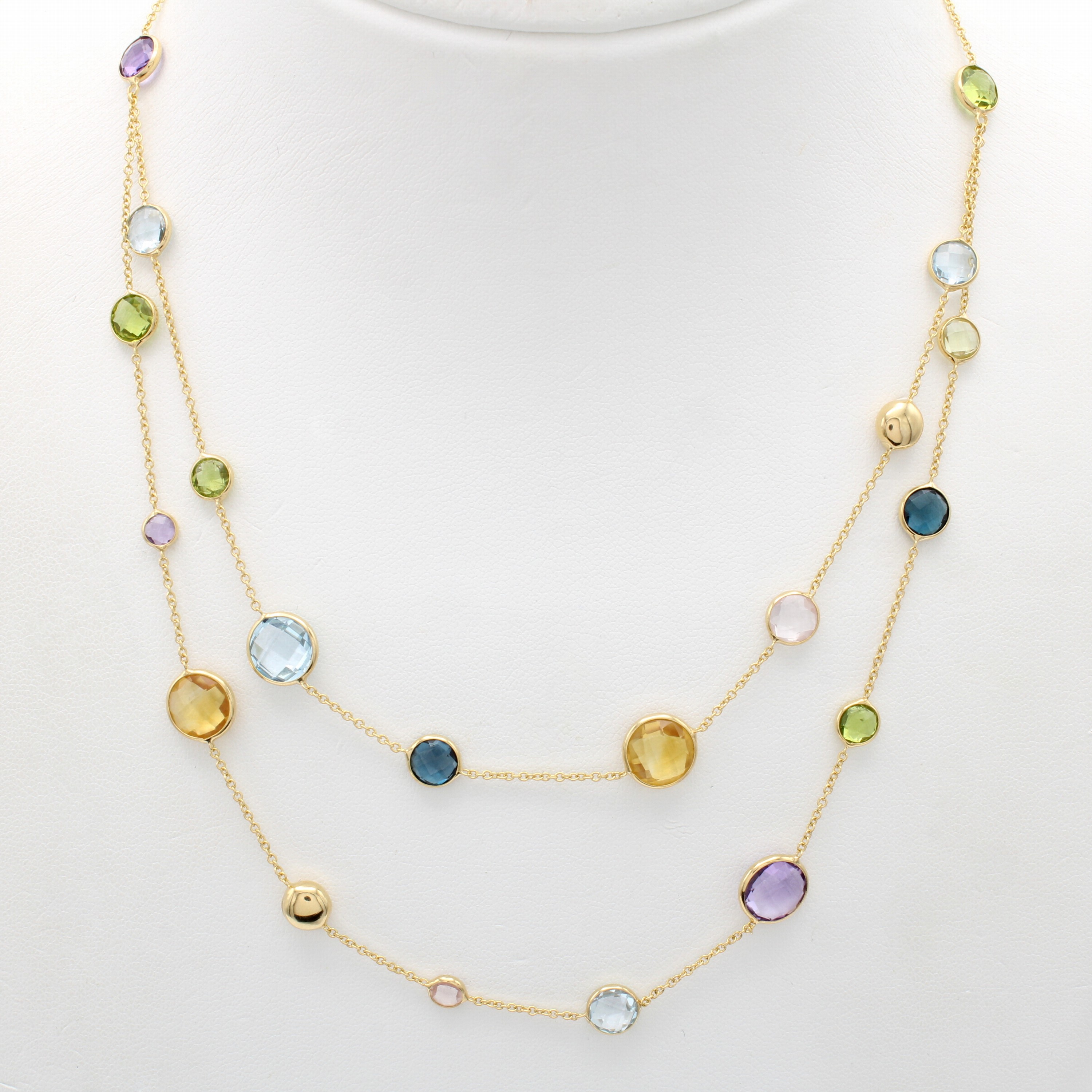 Image 27123110 - 2-reihiges Collier mit Farbsteinen, GG 585/000, runde, fac. Amethyste, Citrine, ...