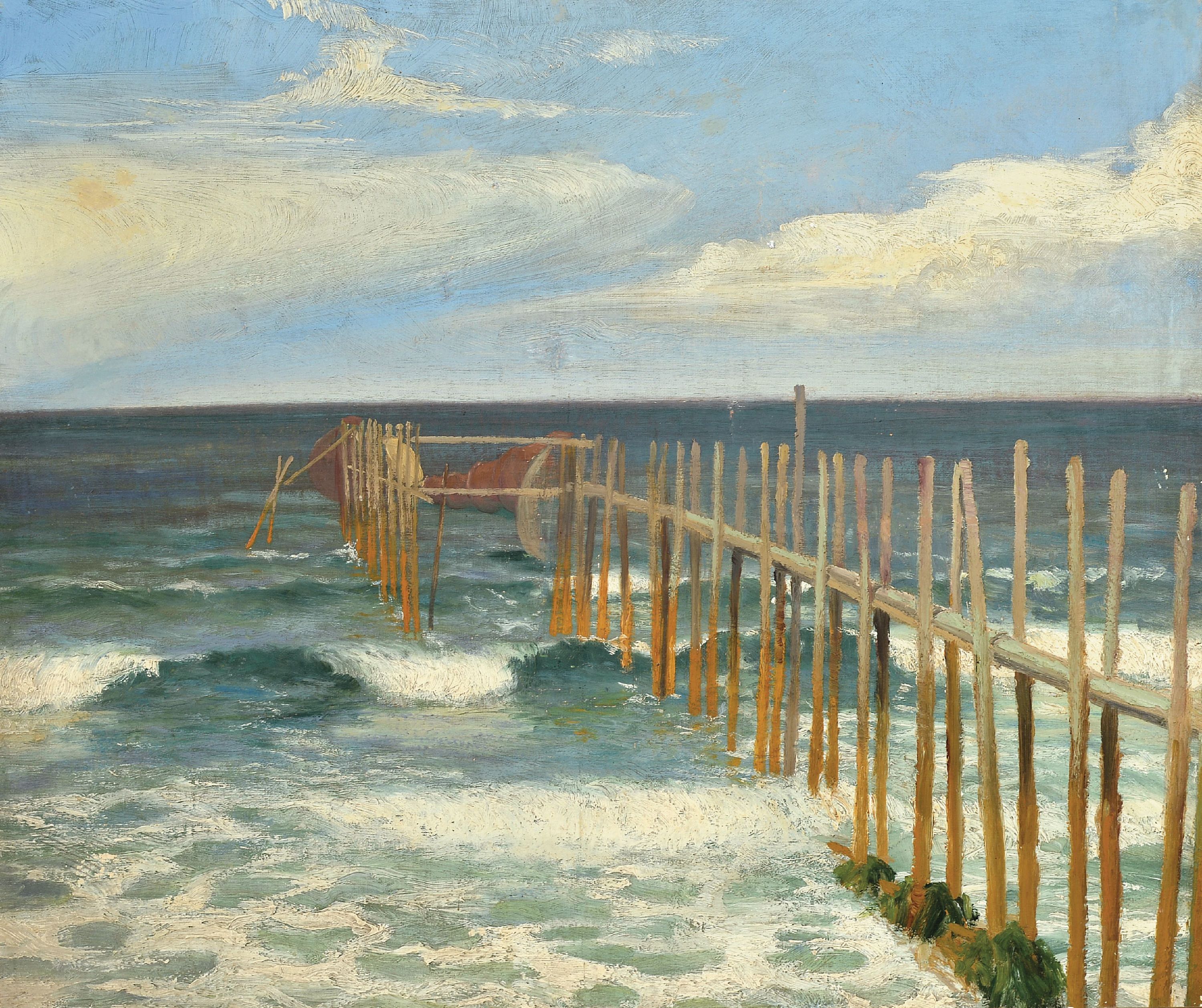 Image 27123130 - Sören Lund, 1852-1933 Frederiksberg/Dänemark, Küstenlandschaft mit Stellnetzen, ...