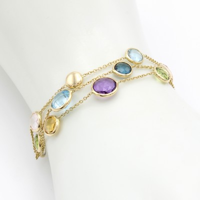 27123109b - 3-reihiges Armband mit Farbsteinen, GG 585/000, runde, fac. Amethyste, Citrine, ...