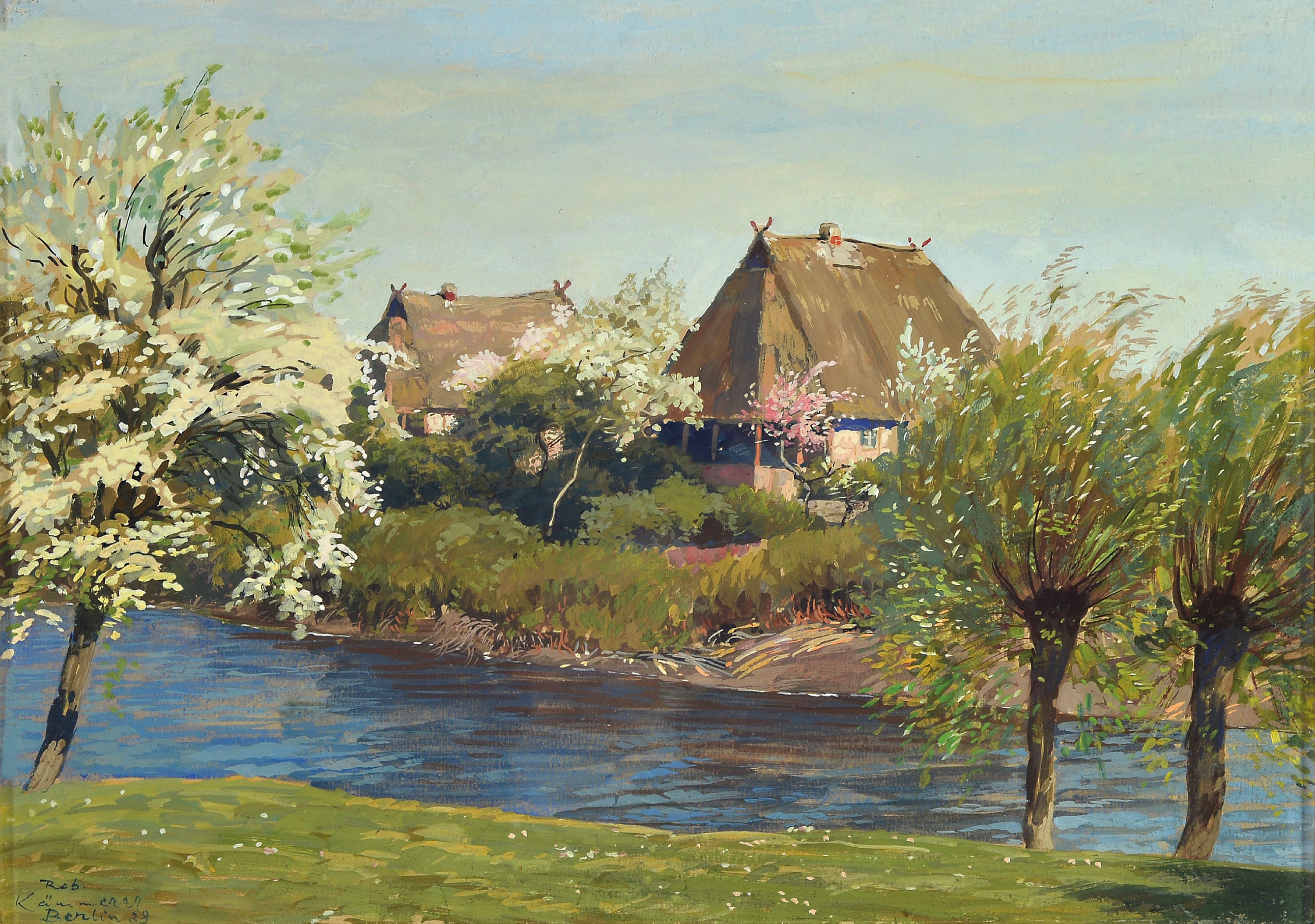 Image 27123275 - Rolf Kämmerer, 1888-1961, Gouache, ´Alte Fischerhäuser (Fischland)´ so verso ...