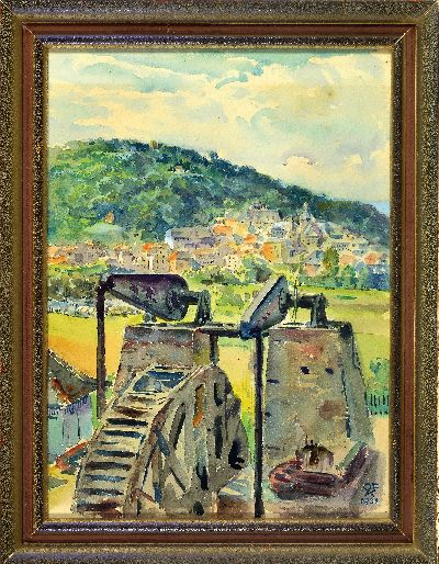27123219k - Otto Franz Kutscher, 1890 Magdeburg-1971 Bad Nauheim, Blick auf Bad Nauheim, im ...