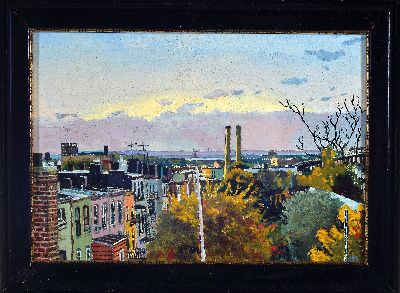 27123223k - Monogrammist JM, Mitte 20.Jh., Blick über Brooklyn auf die Freiheitsstatue, rechts ...