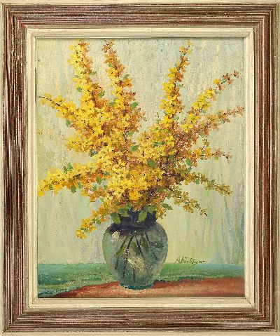 27123225k - Fiebiger, 1869 Bärenstein-?, Stillleben mit blühenden Forsythienweigen, signiert, ...