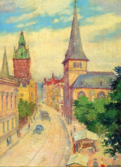Image Gerda Koppel, 1875 Hamburg-1941, North German city landscape, signed lower right, ...
