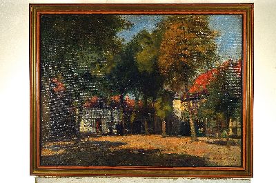 27123233k - German Grobe, 1857 Hanau-1938 Düsseldorf, Ansicht aus Bad Essen, beschatteter Platz mit ...