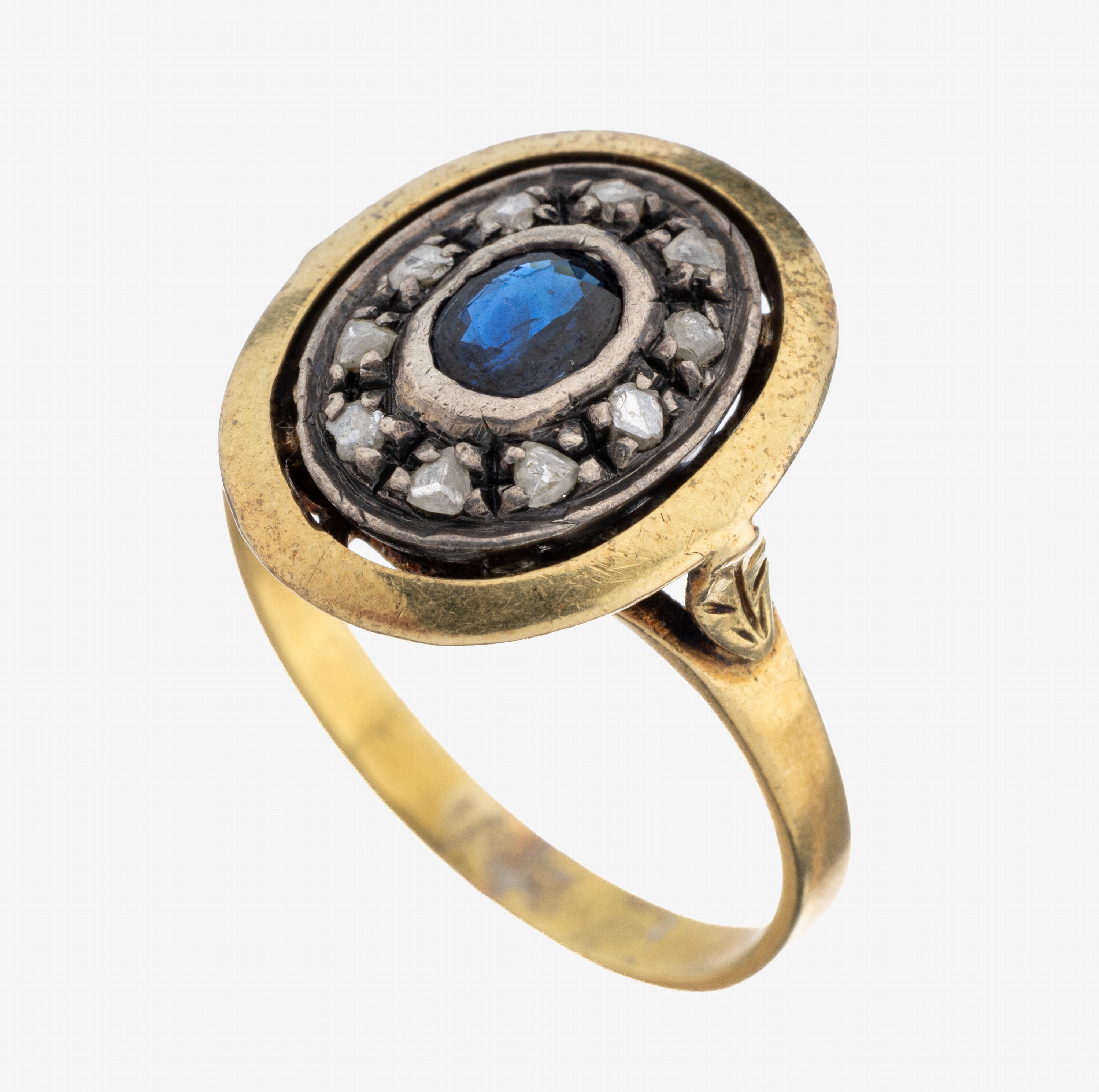 Image 27123332 - 18 kt Gold Saphir-Diamant-Ring, GG/WG 750/000, mittig ovalfacett. Saphir ca. 0.40 ct, ...