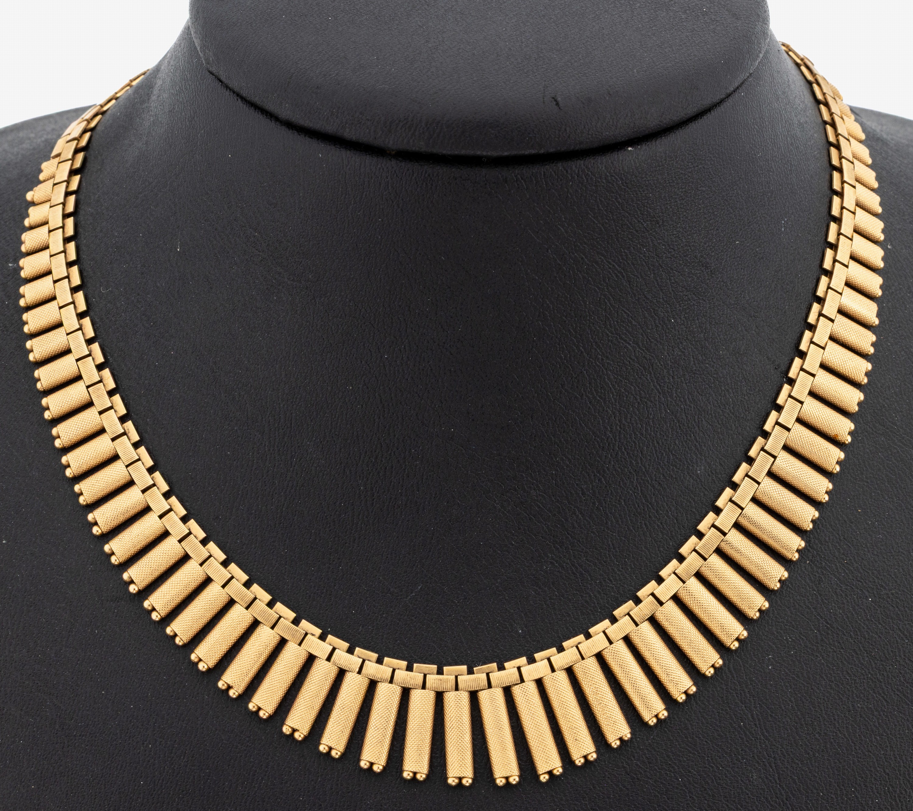 Image 27123355 - 18 kt gold necklace, 1960s , YG 750/000, surface struct., bars tapering, l. approx. 44 ...