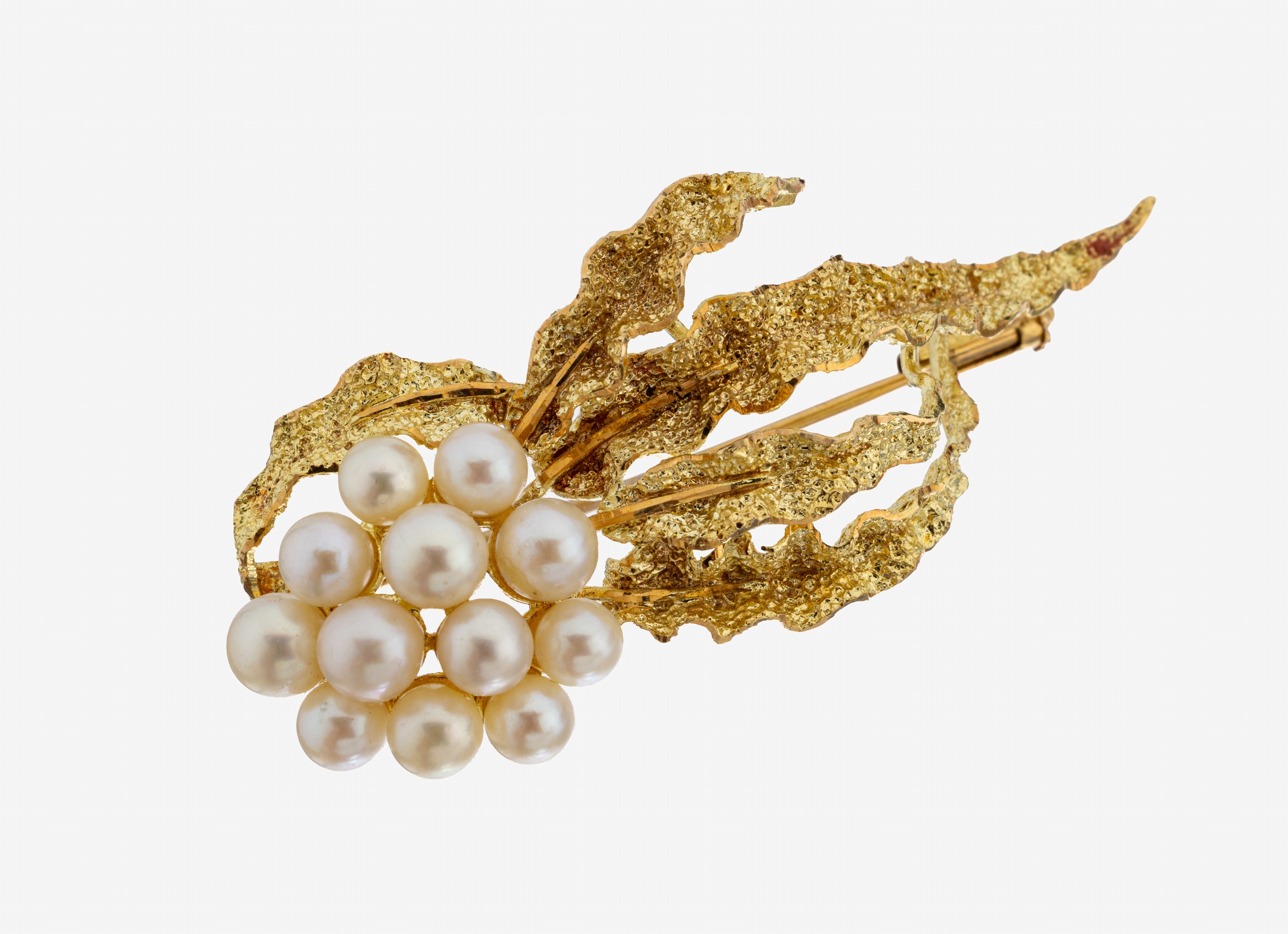 Image 27123360 - 14 kt Gold Perl-Brosche, GG 585/000, Oberfläche strukt., abstrakt floral, ...