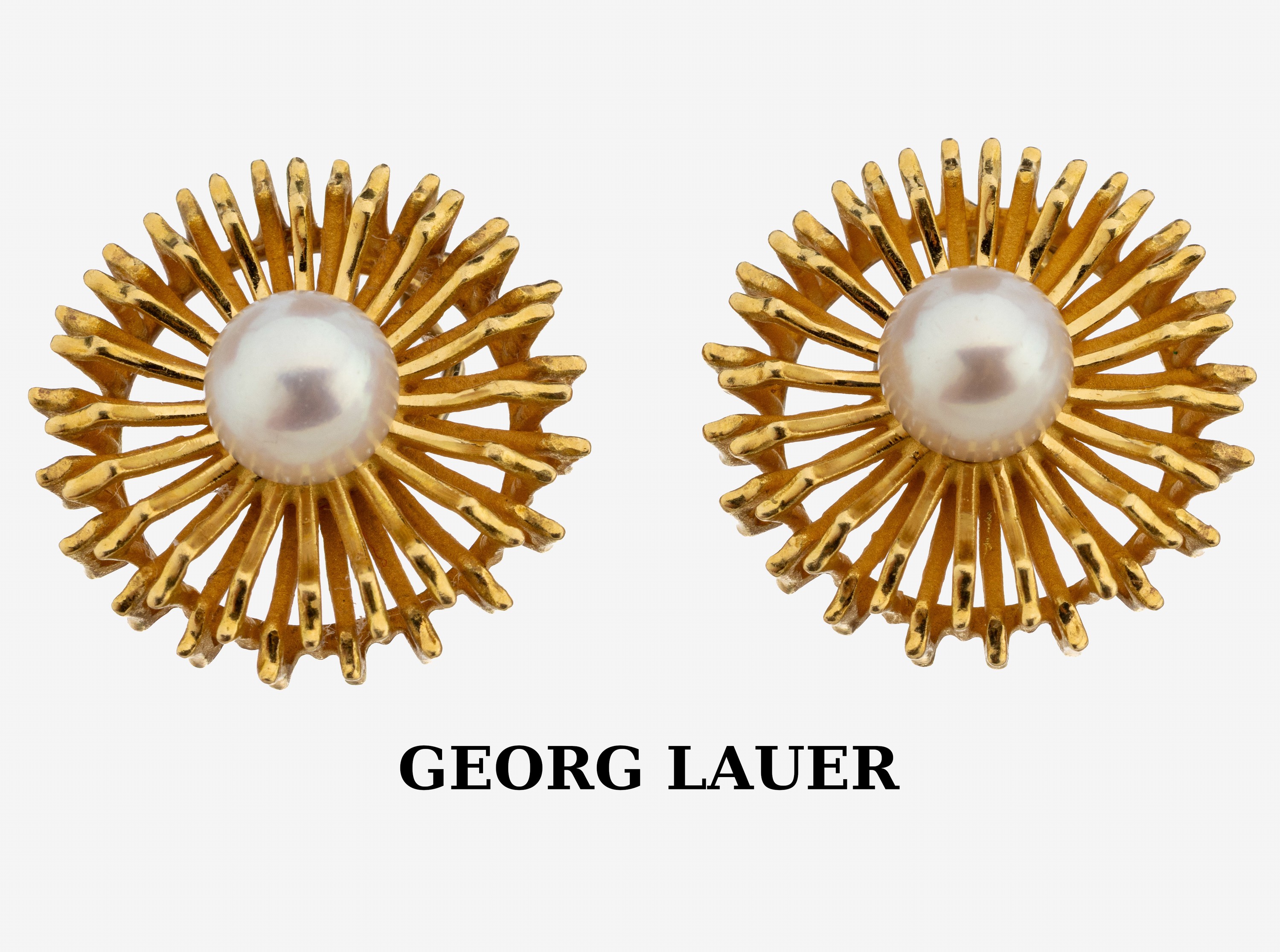 Image 27123361 - Paar 18 kt Gold GEORG LAUER Perl-Ohrclips, GG 750/000, abstraktes Design, 2 ...