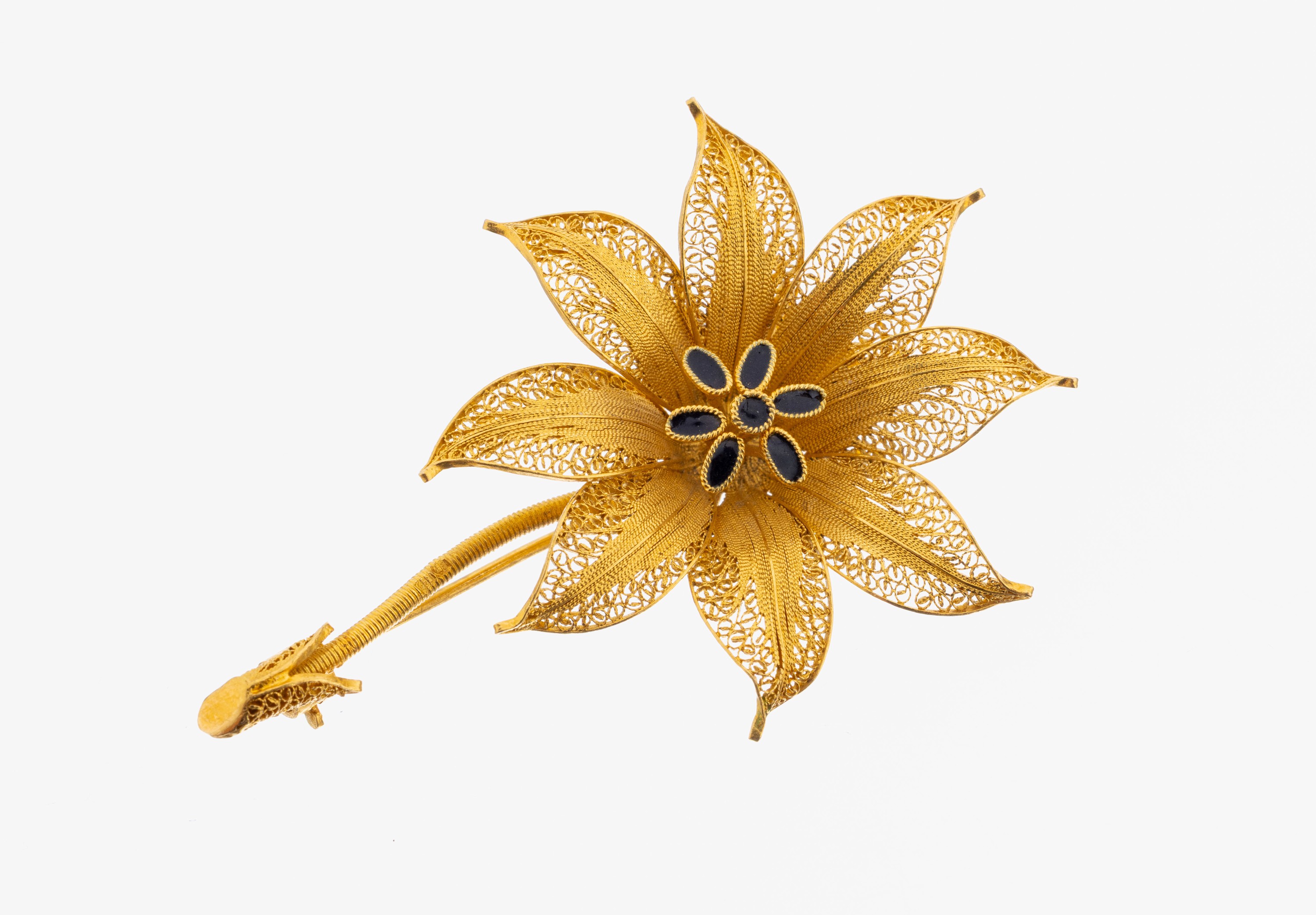 Image 27123362 - 18 kt Gold Brosche, GG 750/000 gepr., Darstellung einer Blüte, aufwendiger ...