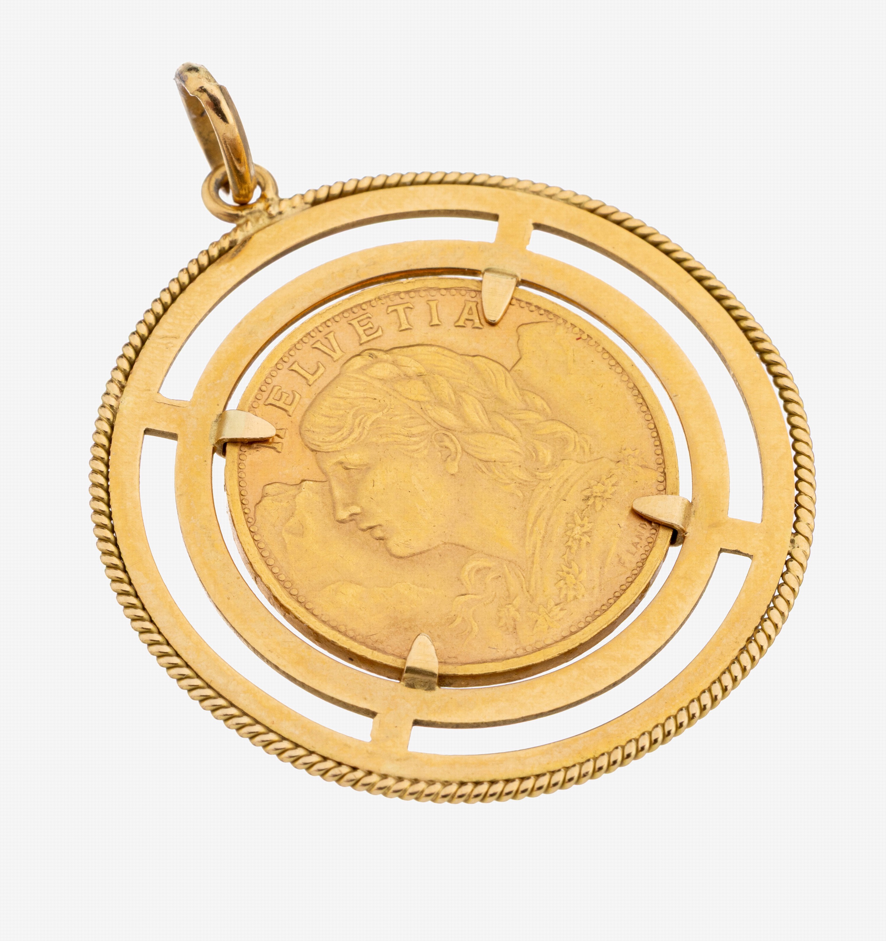 Image 27123367 - 18 kt Gold Münz-Anhänger, GG 750/000, lose gefasste Goldmünze, 20 Franken, Schweiz, ...