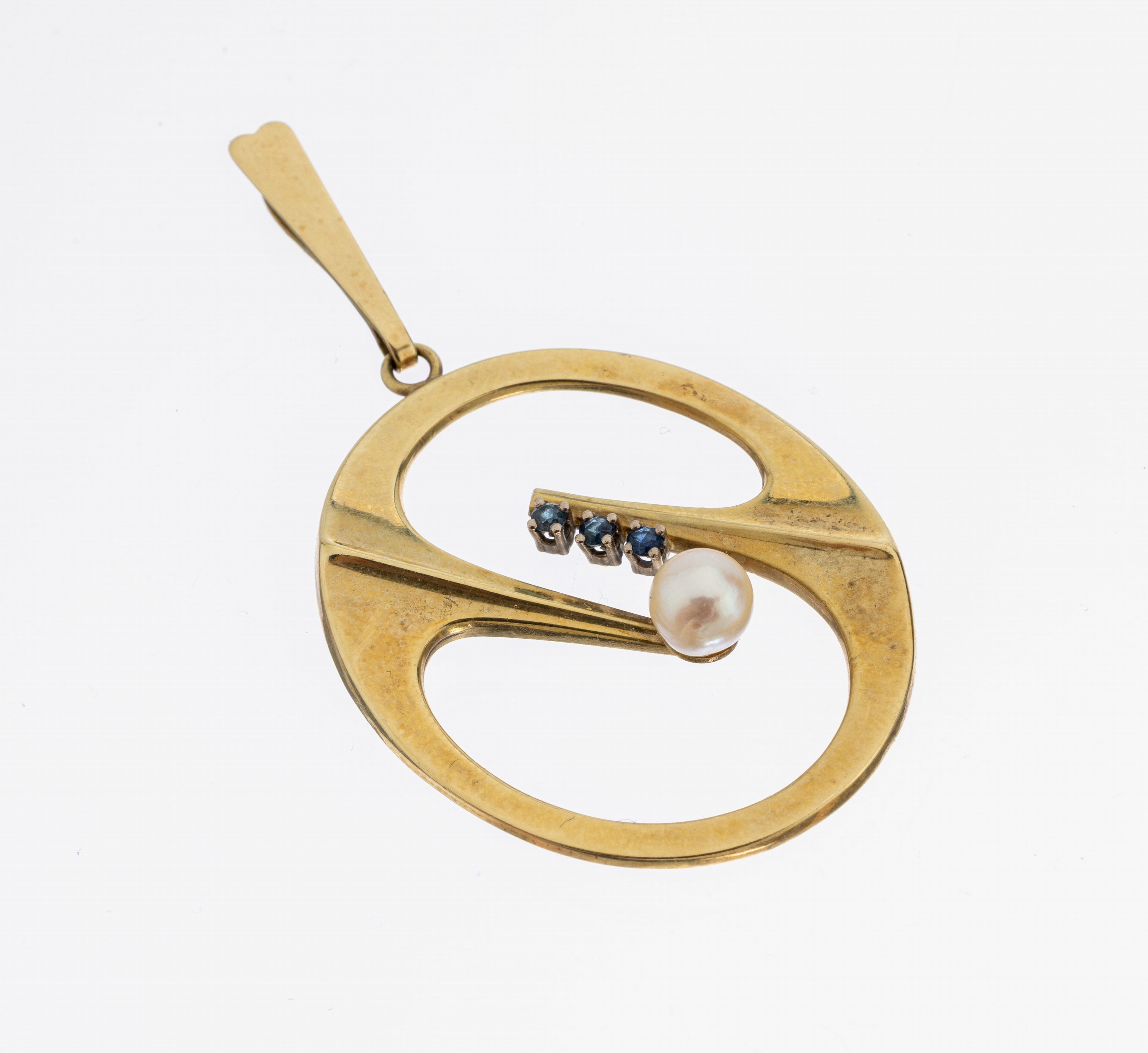 Image 27123371 - 14 kt Gold Perl-Saphir-Anhänger, GG 585/000ungewöhnliches Design, Akoyazuchtperle, D. ...