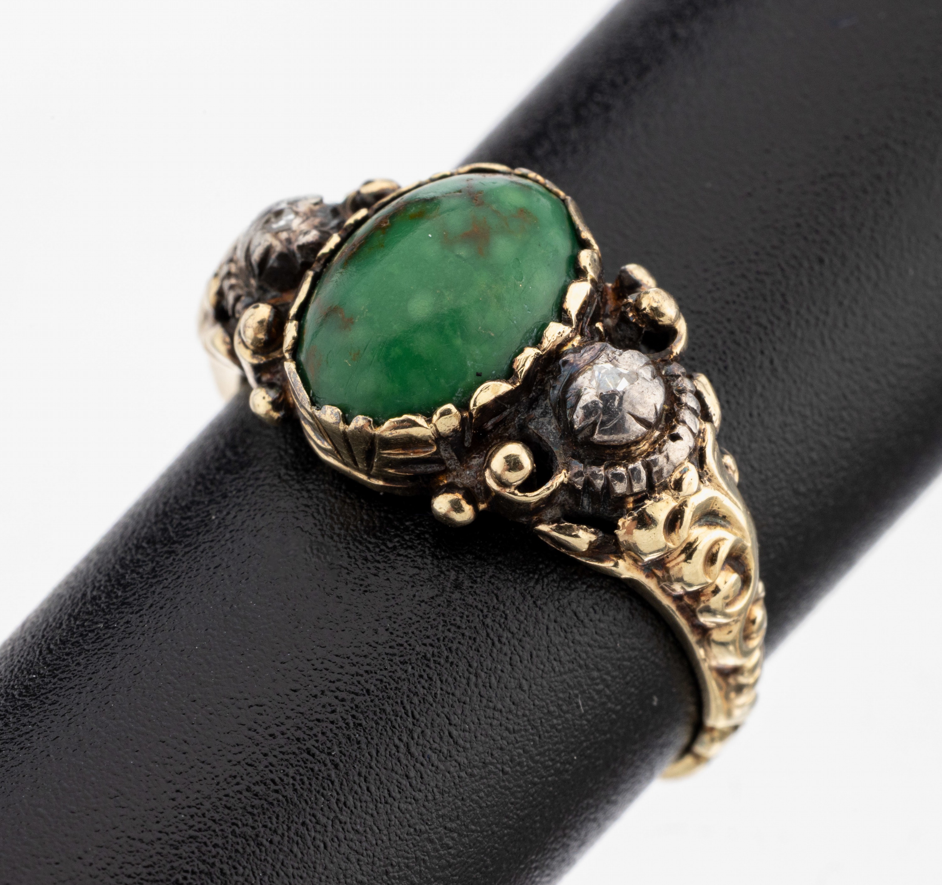 Image 27123376 - 14 kt Gold Türkis-Diamant-Ring, GG 585/000,mittig ovaler Türkis-Cabochon, verfärbt, ...