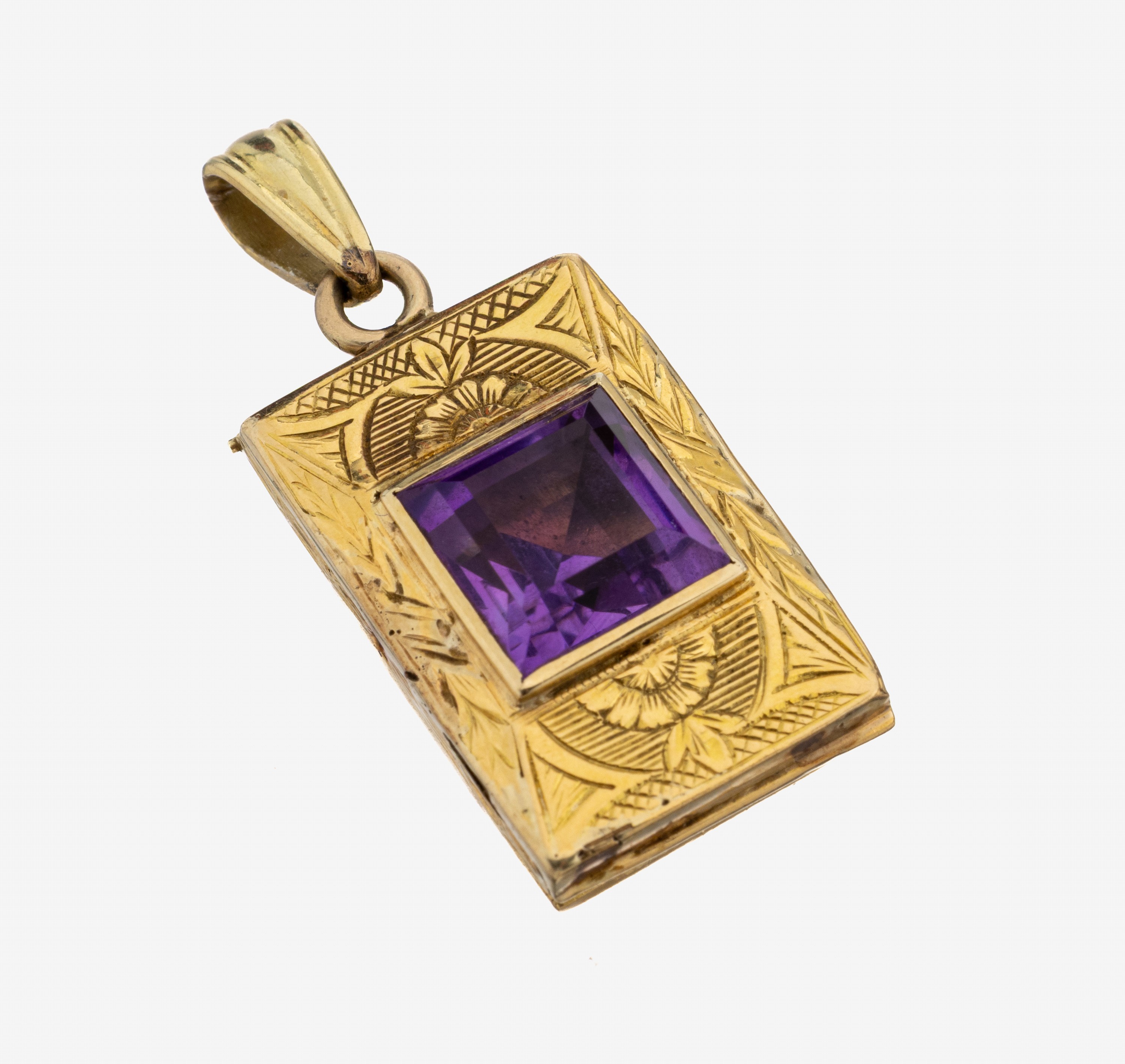 Image 27123380 - 18 kt Gold Amethyst-Anhänger, GG 750/000, floral graviert, mittig Amethyst im ...
