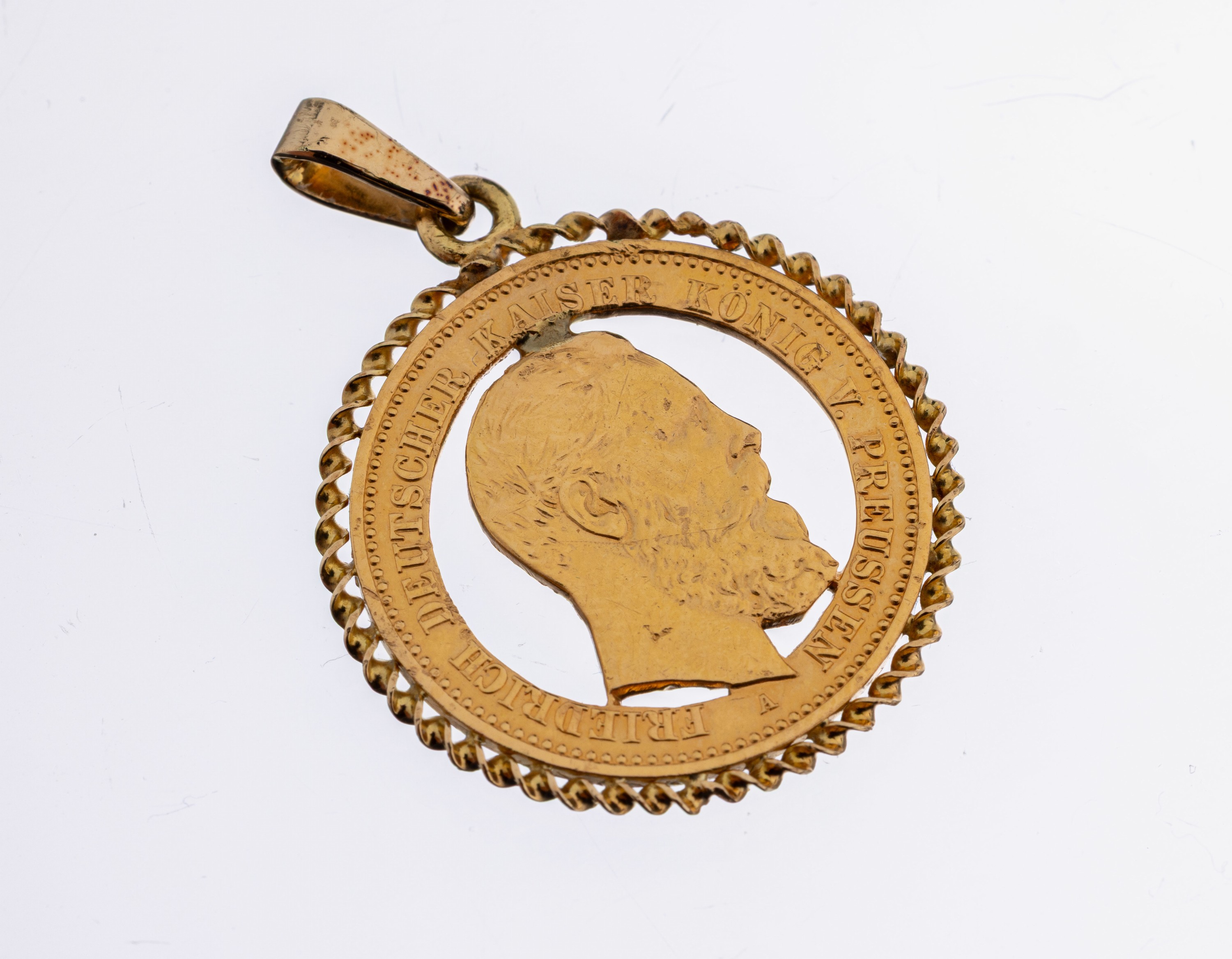 Image 27123381 - 18 kt Gold Anhänger, GG 750/000, mittig ehemals 10 Mark Goldmünze, 1888, Friedrich ...