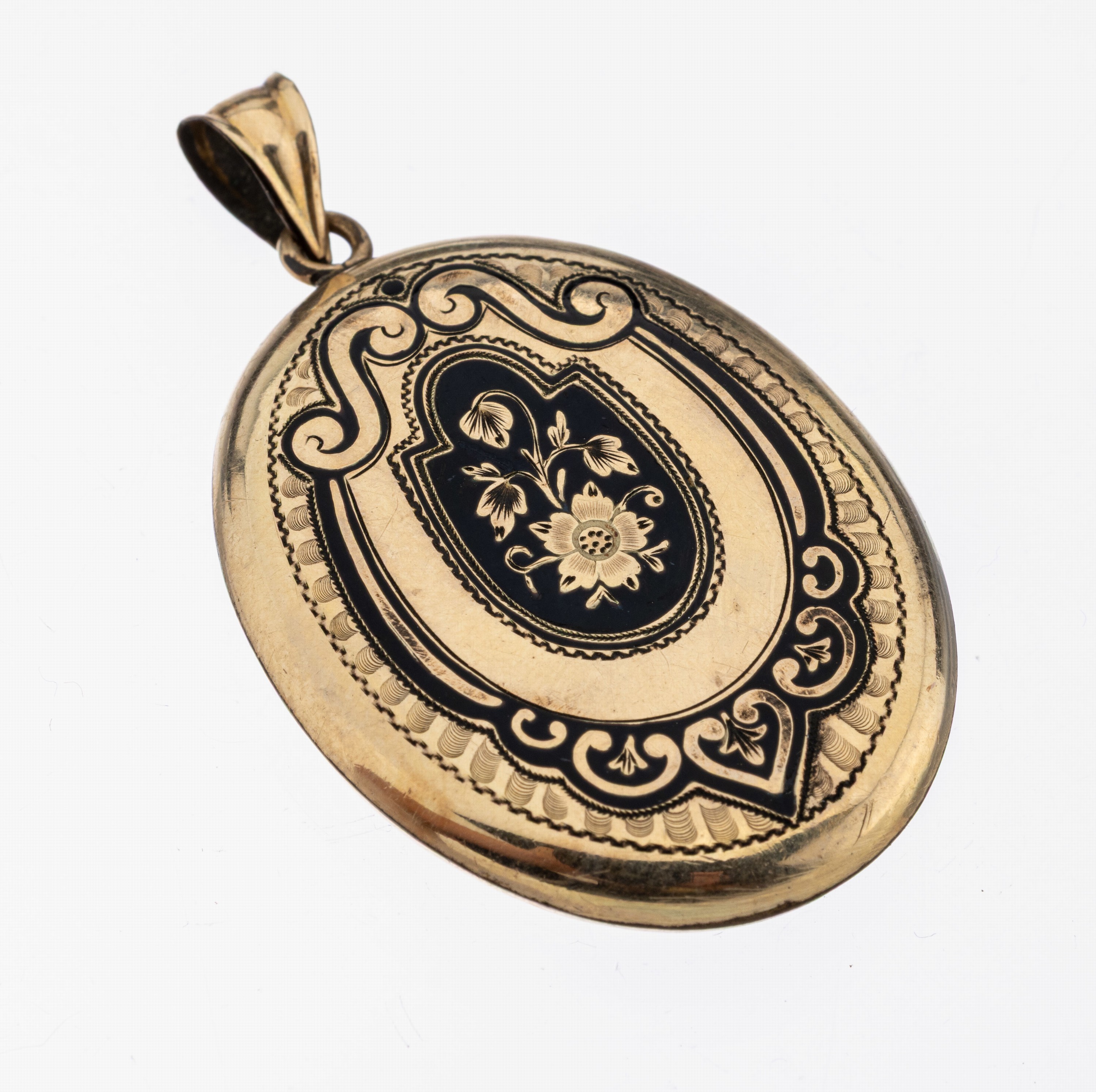 Image 27123389 - 14 kt Gold Medaillon-Anhänger, um 1860-80, GG 585/000 gepr., ovale Grundform, part. ...