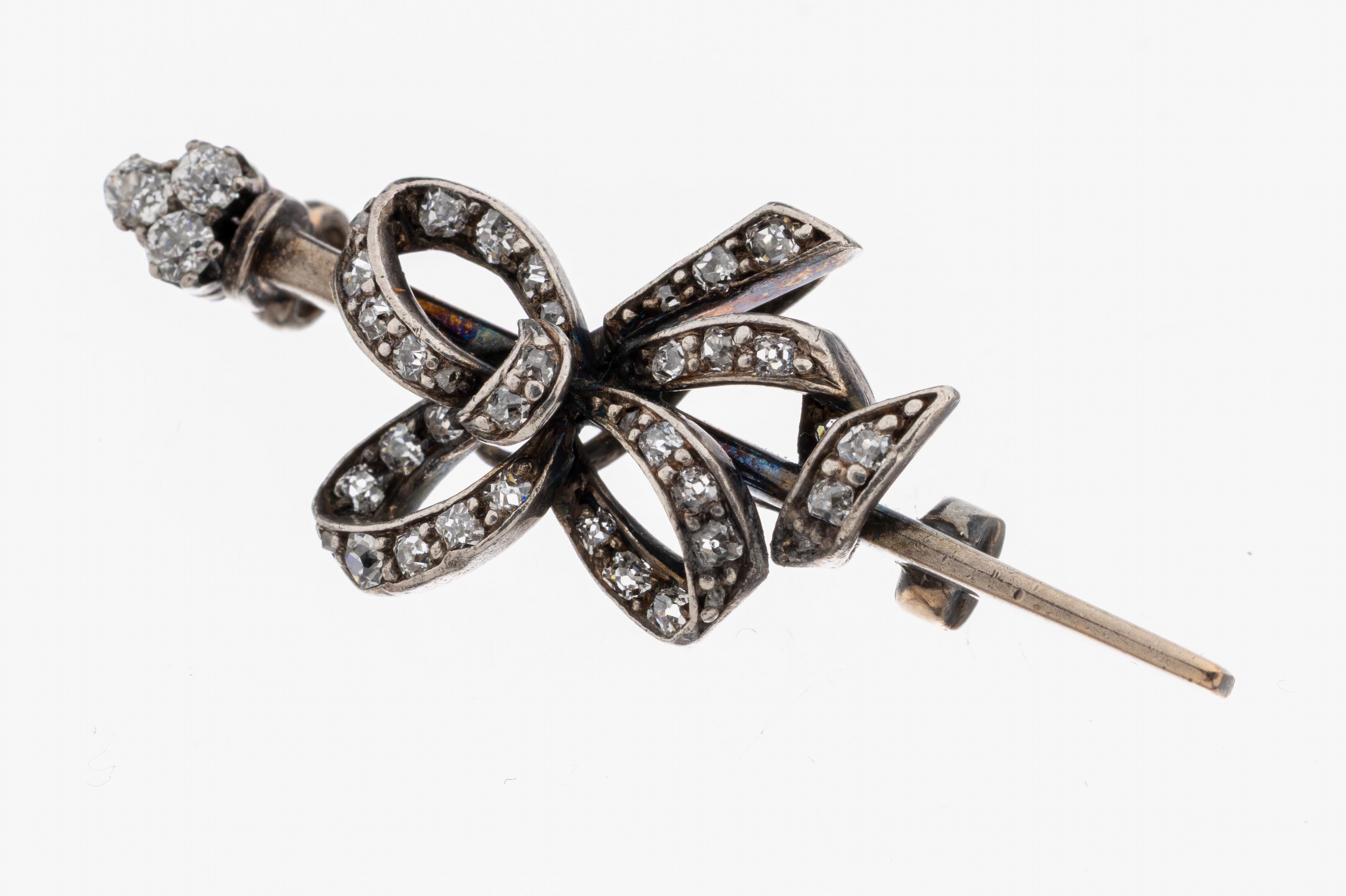 Image 27123403 - 14 kt Gold und Silber Diamant-Brosche, um 1910-20, GG 585/000 gepr., länglicher Stab ...