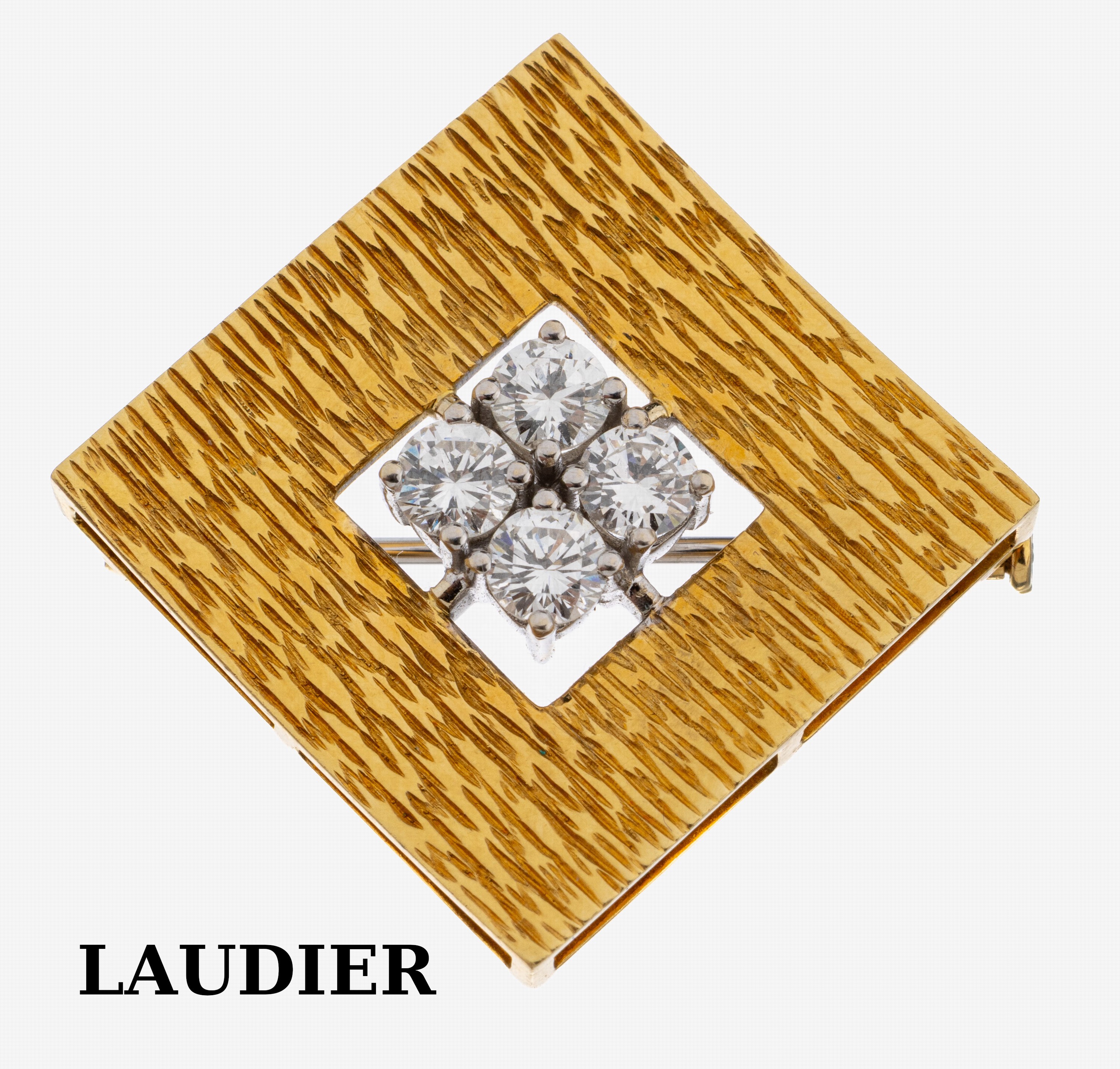 Image 27123454 - 18 kt Gold LAUDIER Brillant-Brosche, 1960er Jahre, GG/WG 750/000, quadratisch, ...