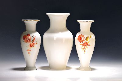 Image Pair of vases and vase, KPM Berlin, pair of vases with monochrome floral painting, gold ...